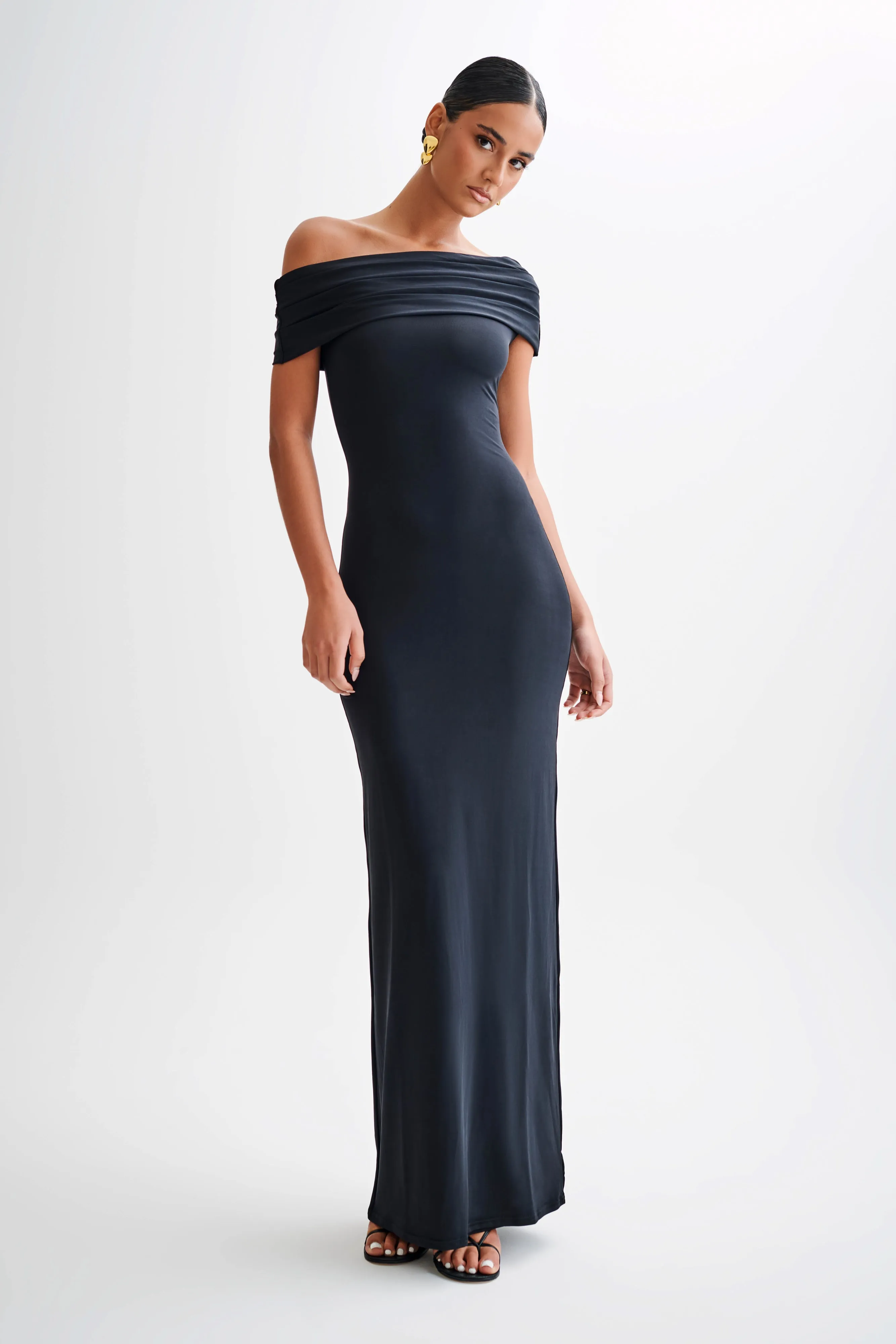 Cassandra Off Shoulder Slinky Maxi Dress - Black sold by Meshki product image thumbnail 5
