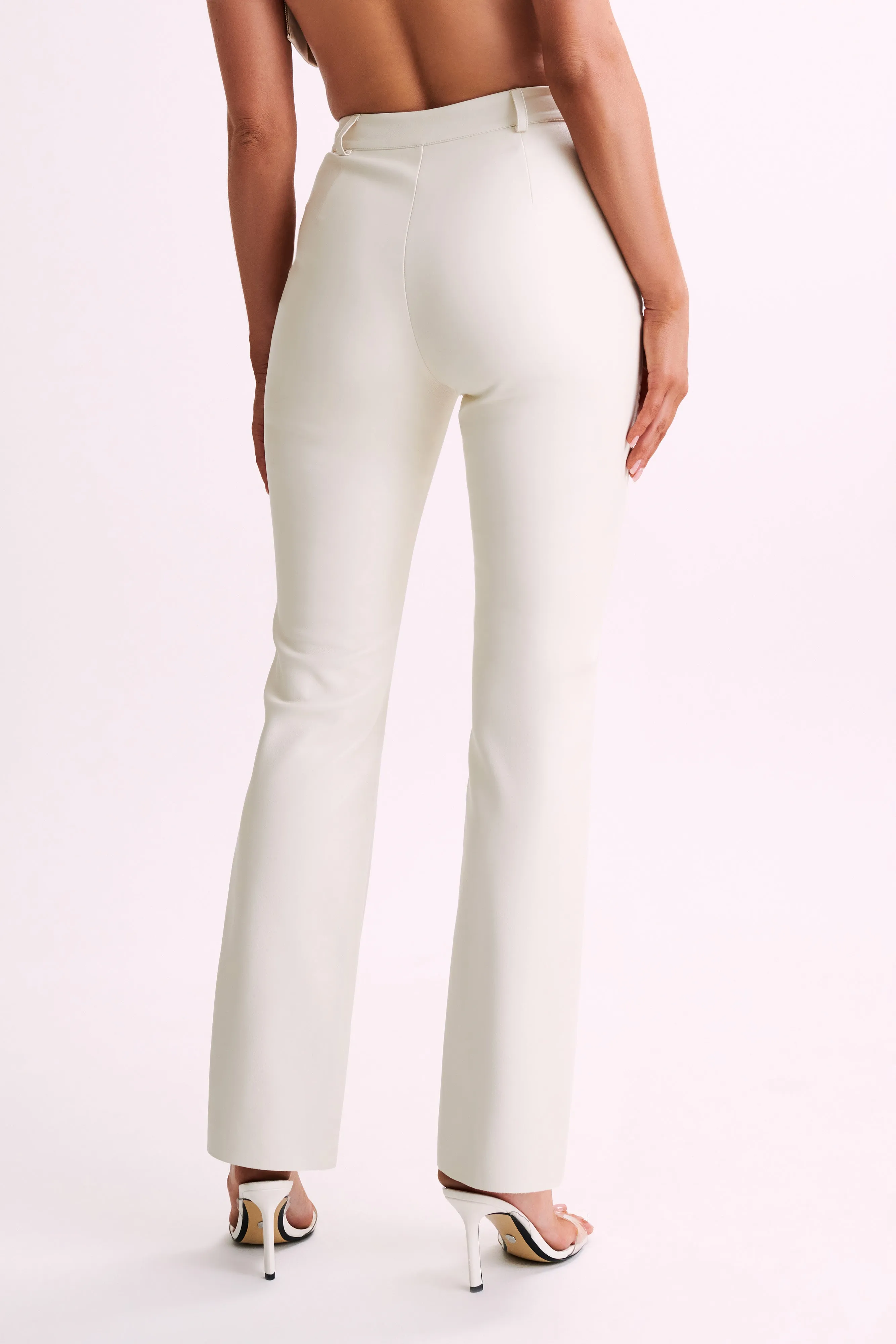 Tyra Straight Leg Faux Leather Pants - Ivory sold by Meshki product image thumbnail 3