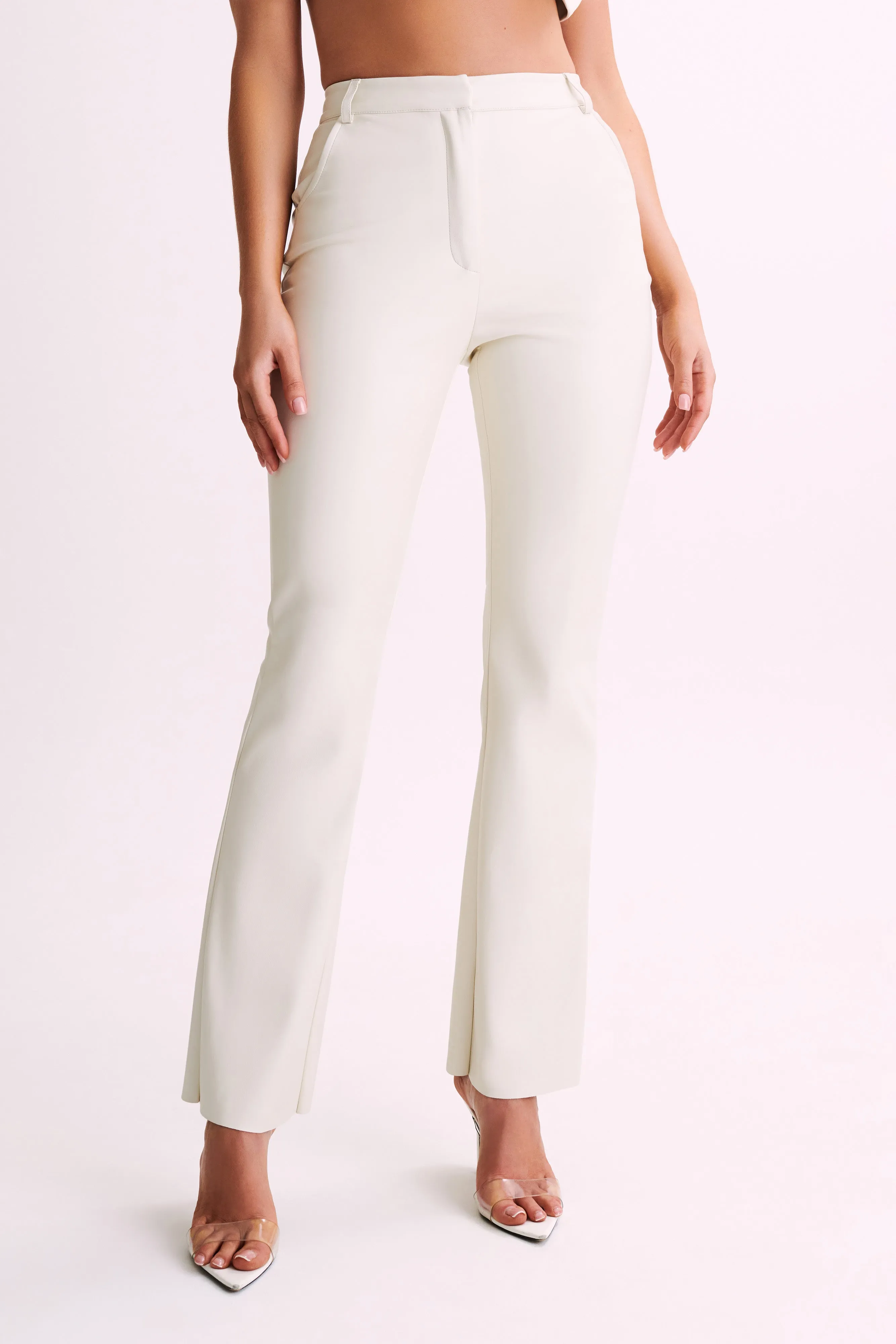 Tyra Straight Leg Faux Leather Pants - Ivory sold by Meshki