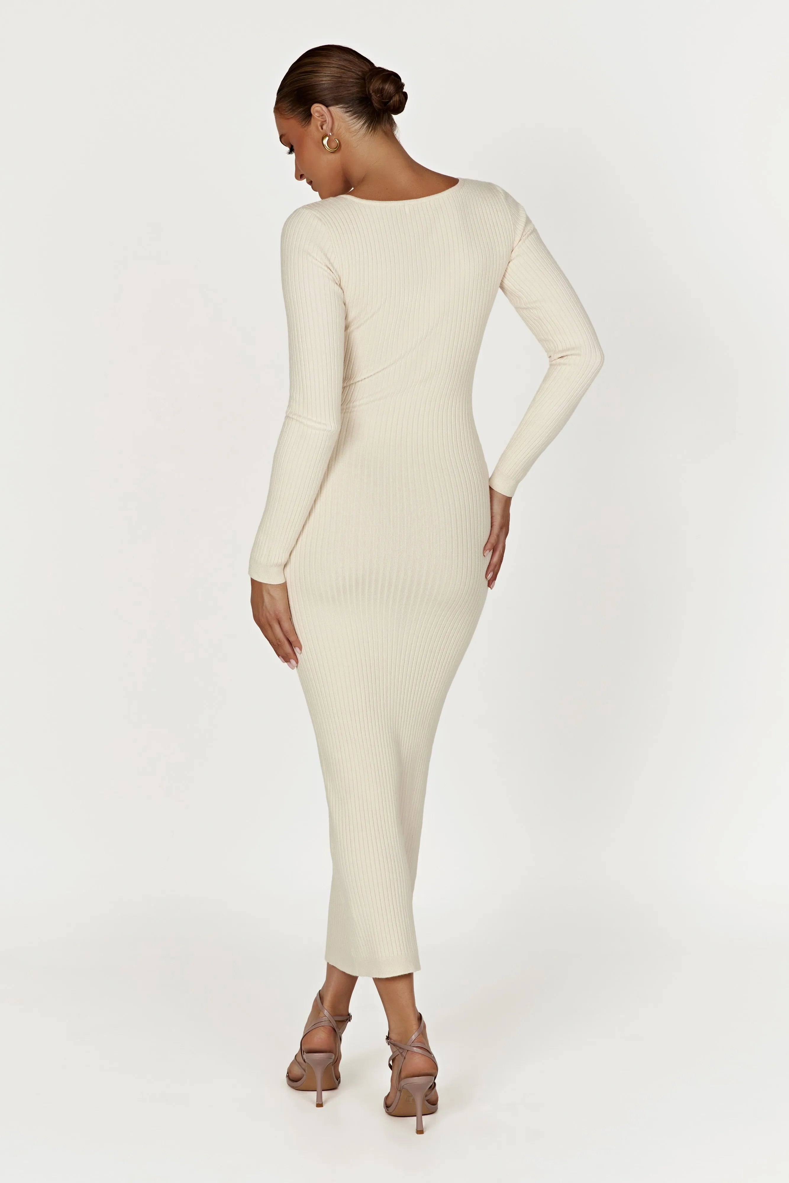 Nina Long Sleeve Knit Midi Dress - Cream sold by Meshki product image thumbnail 3