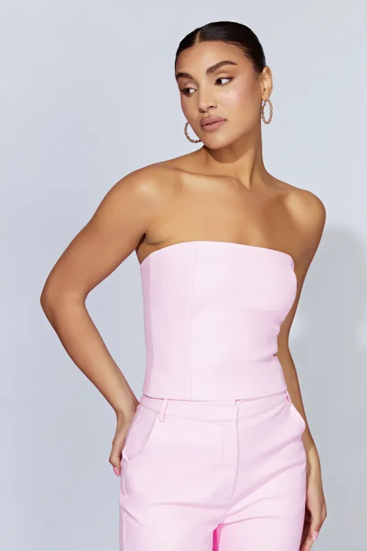 Pamela Faux Leather Strapless Crop Top - Baby Pink made by Meshki