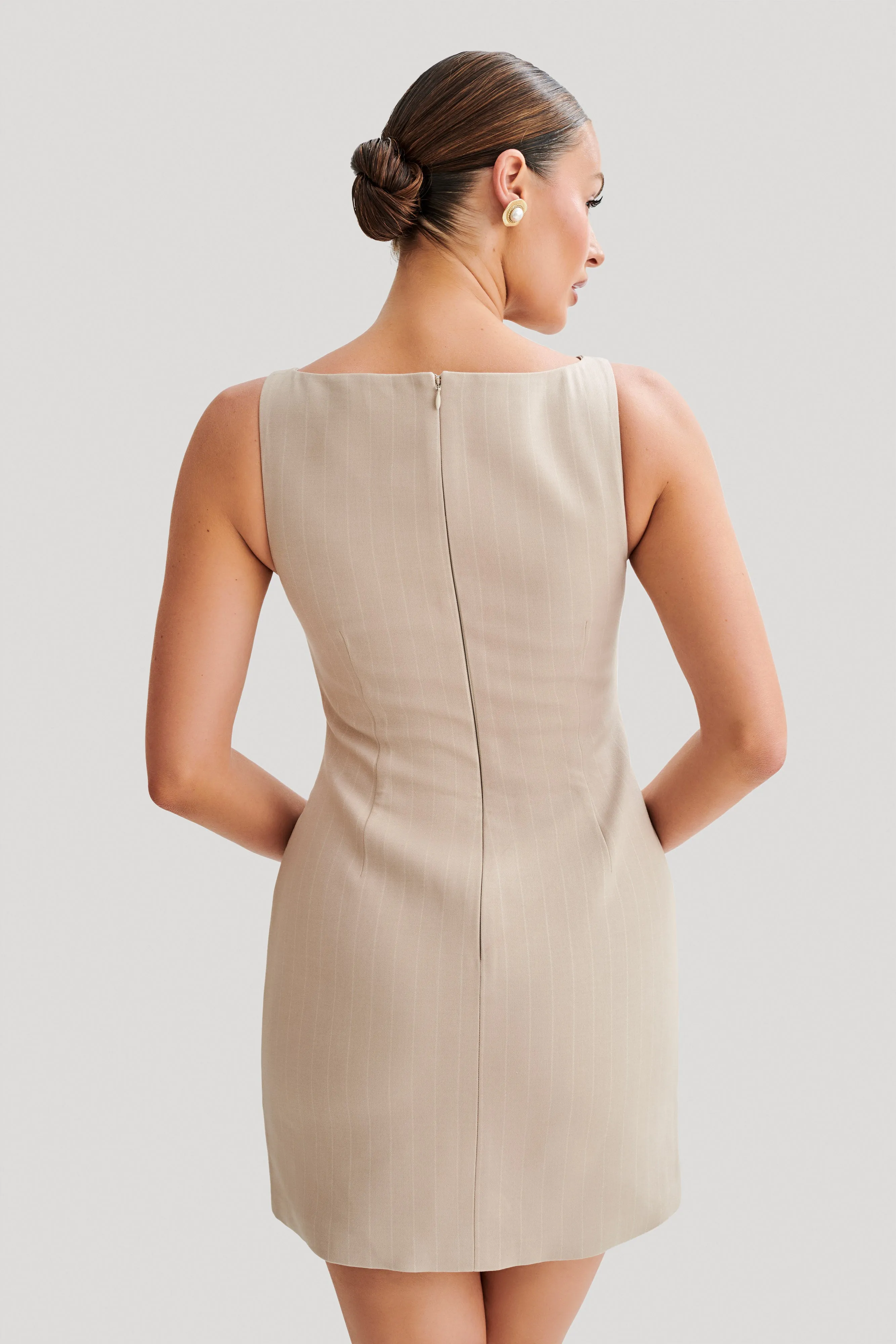 Angela Suiting Mini Dress - Taupe Pinstripe sold by Meshki product image thumbnail 2