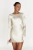 Davina Satin Long Sleeve Mini Dress - Ivory sold by Meshki