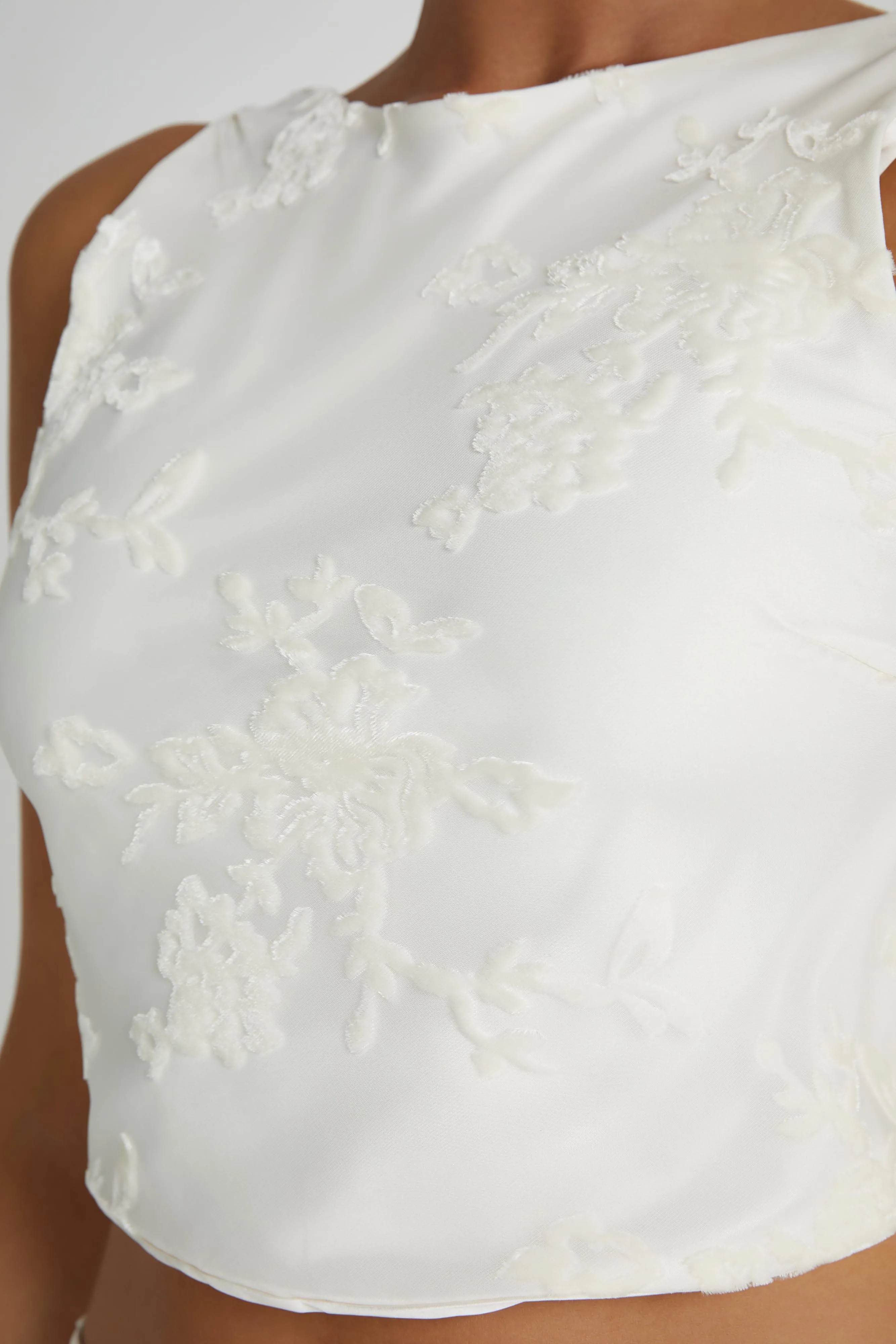 Mona Burnout Velvet Cowl Back Top - White sold by Meshki product image thumbnail 2