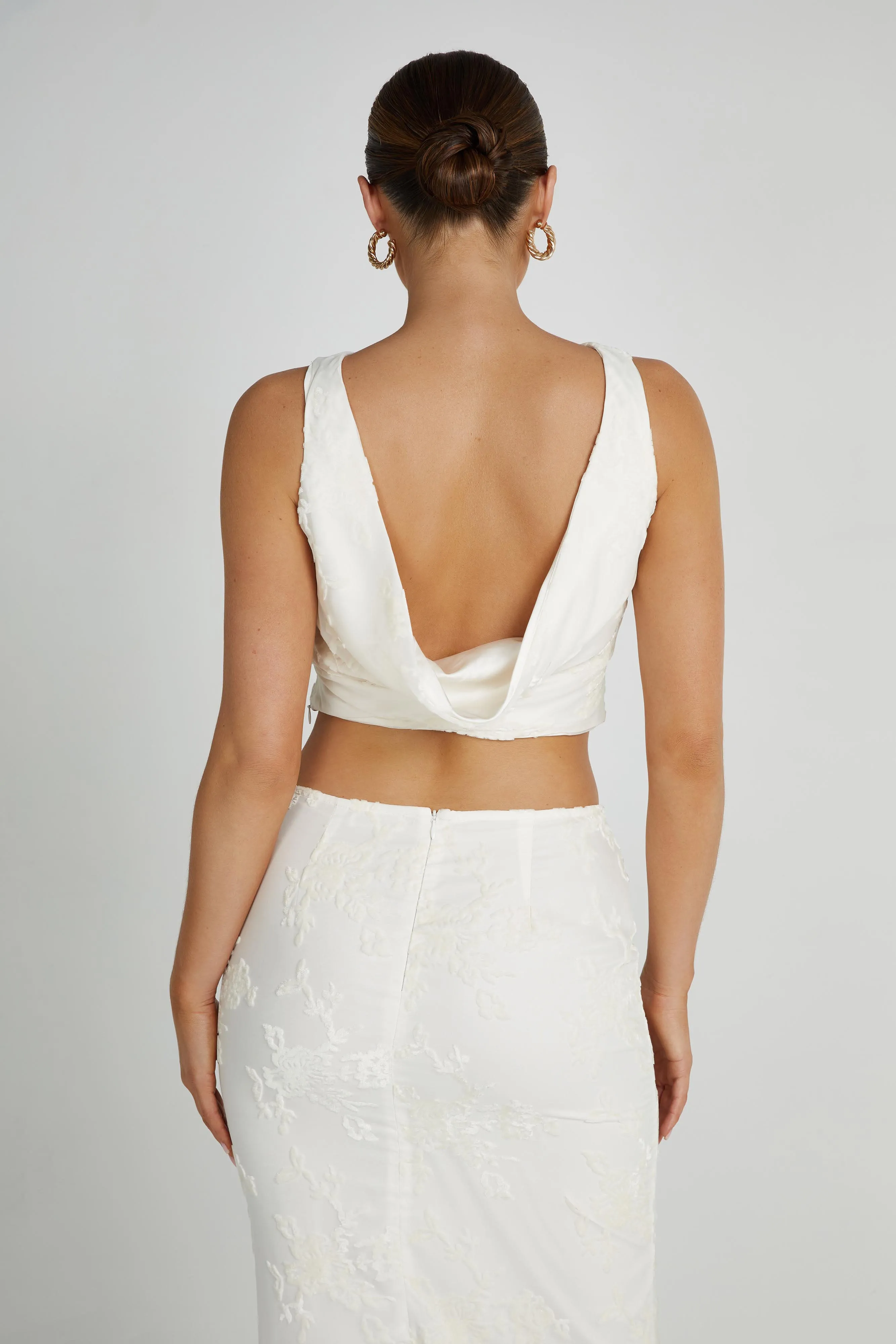 Mona Burnout Velvet Cowl Back Top - White sold by Meshki product image thumbnail 3