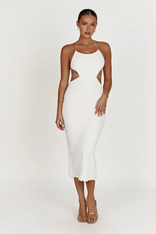 Sakura Textured Midi Dress - White sold by Meshki