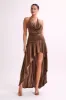 Serenity Ruched Slinky Maxi Dress - Chocolate sold by Meshki