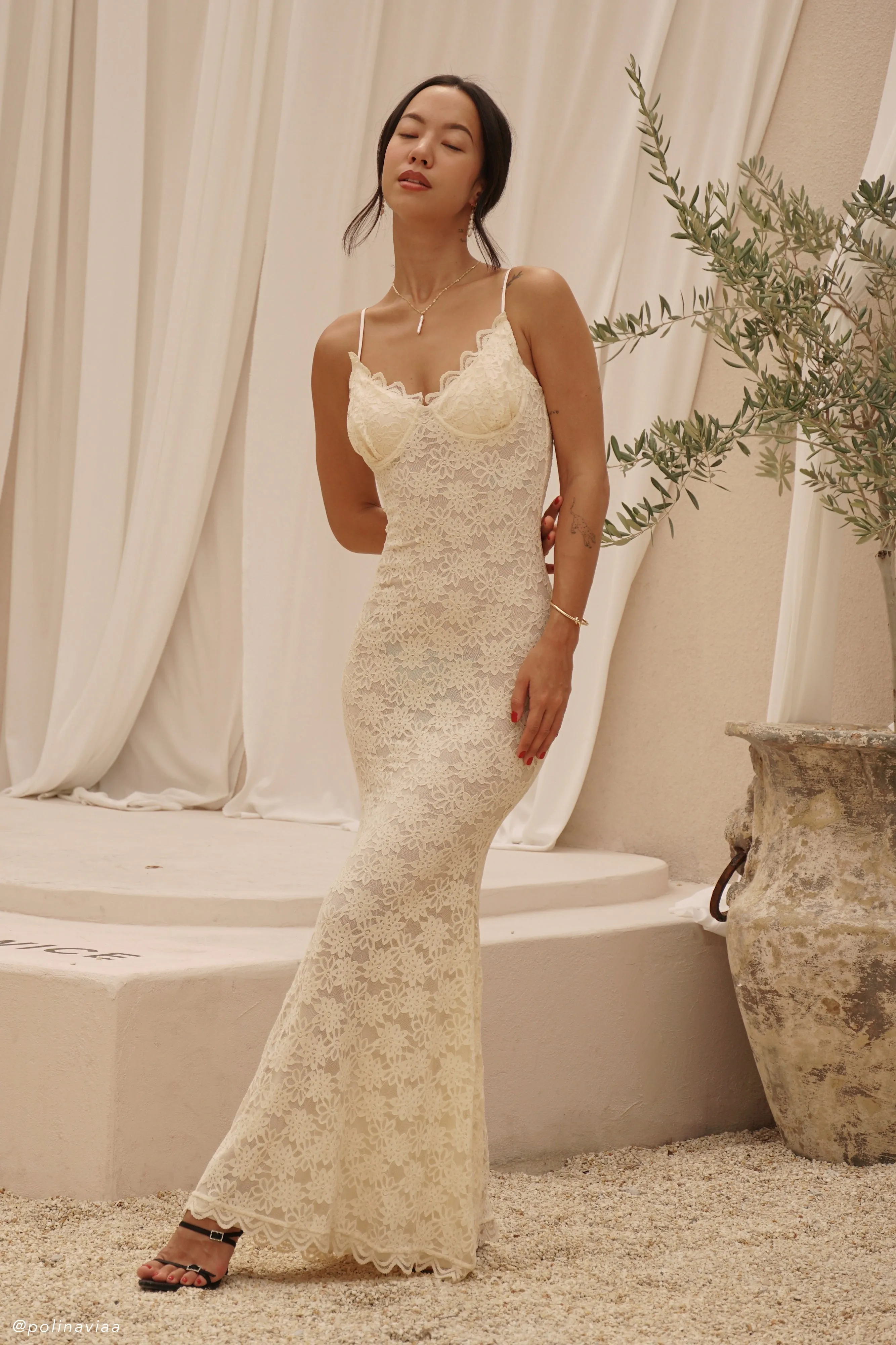 Joelle Lace Cupped Maxi Dress - Ivory sold by Meshki