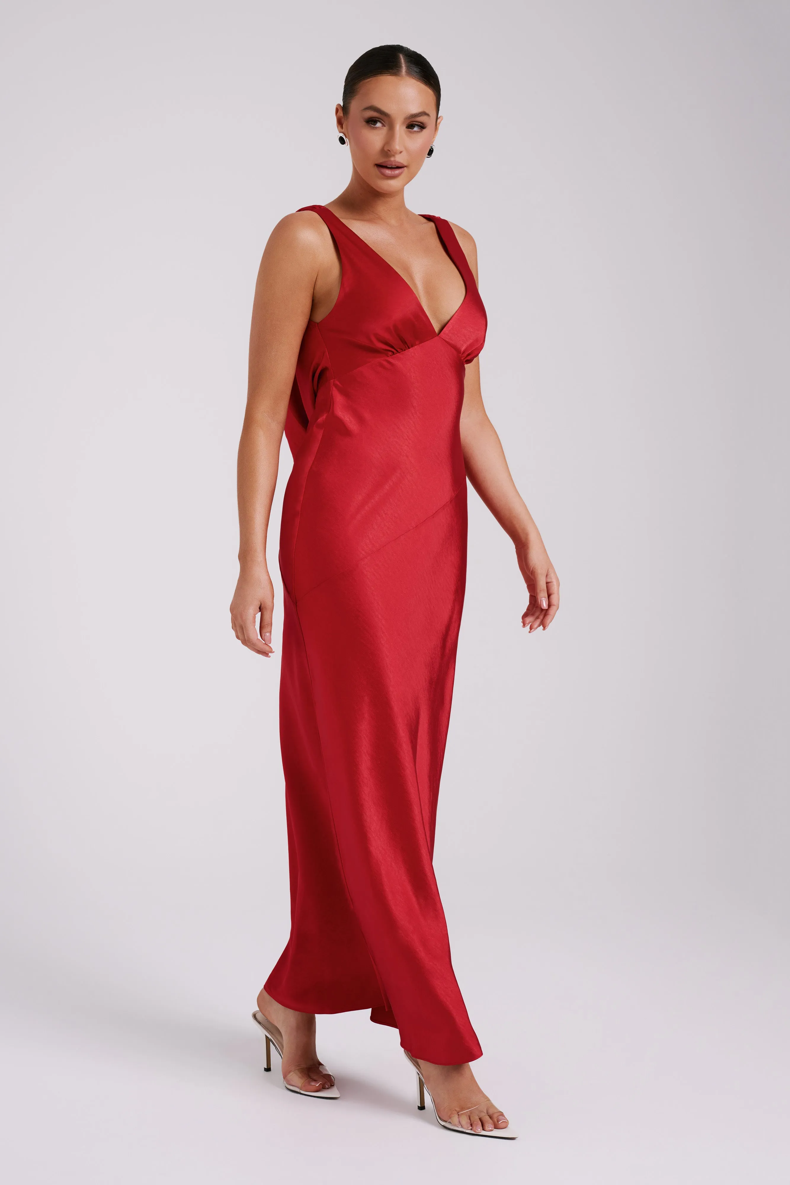 Nadia Maxi Satin Dress With Back Cowl - Red sold by Meshki product image thumbnail 4