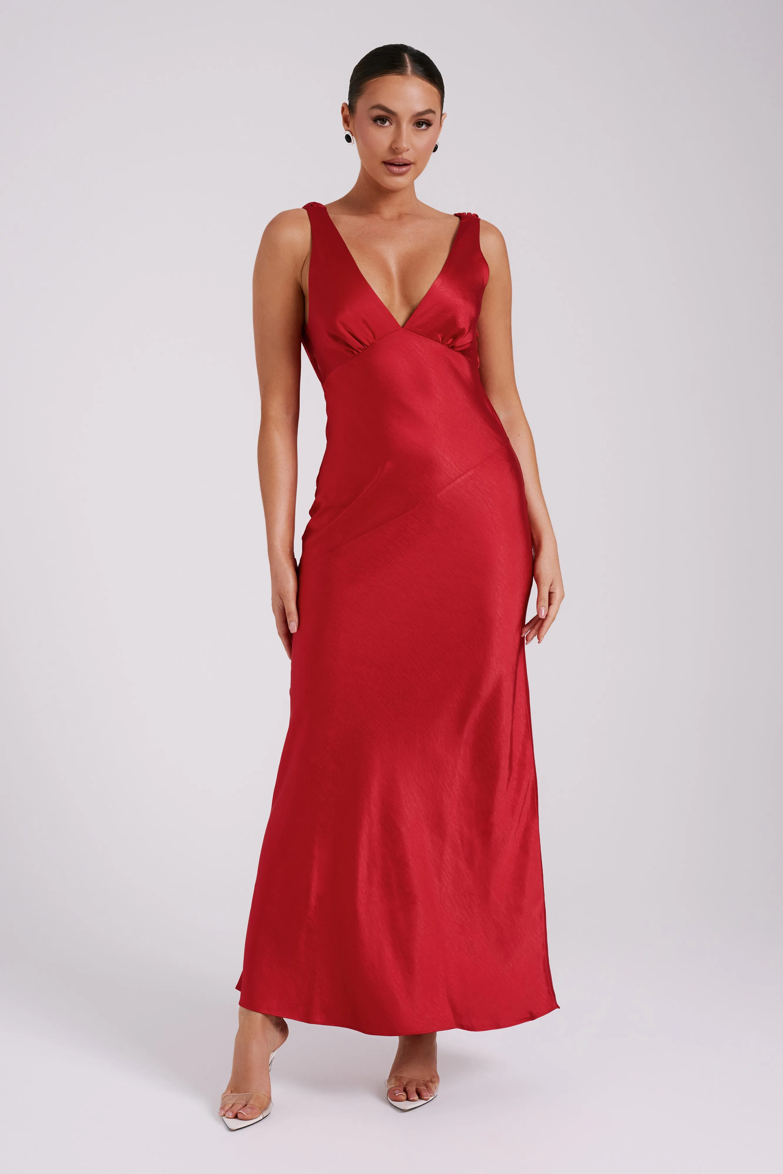 Nadia Maxi Satin Dress With Back Cowl - Red sold by Meshki