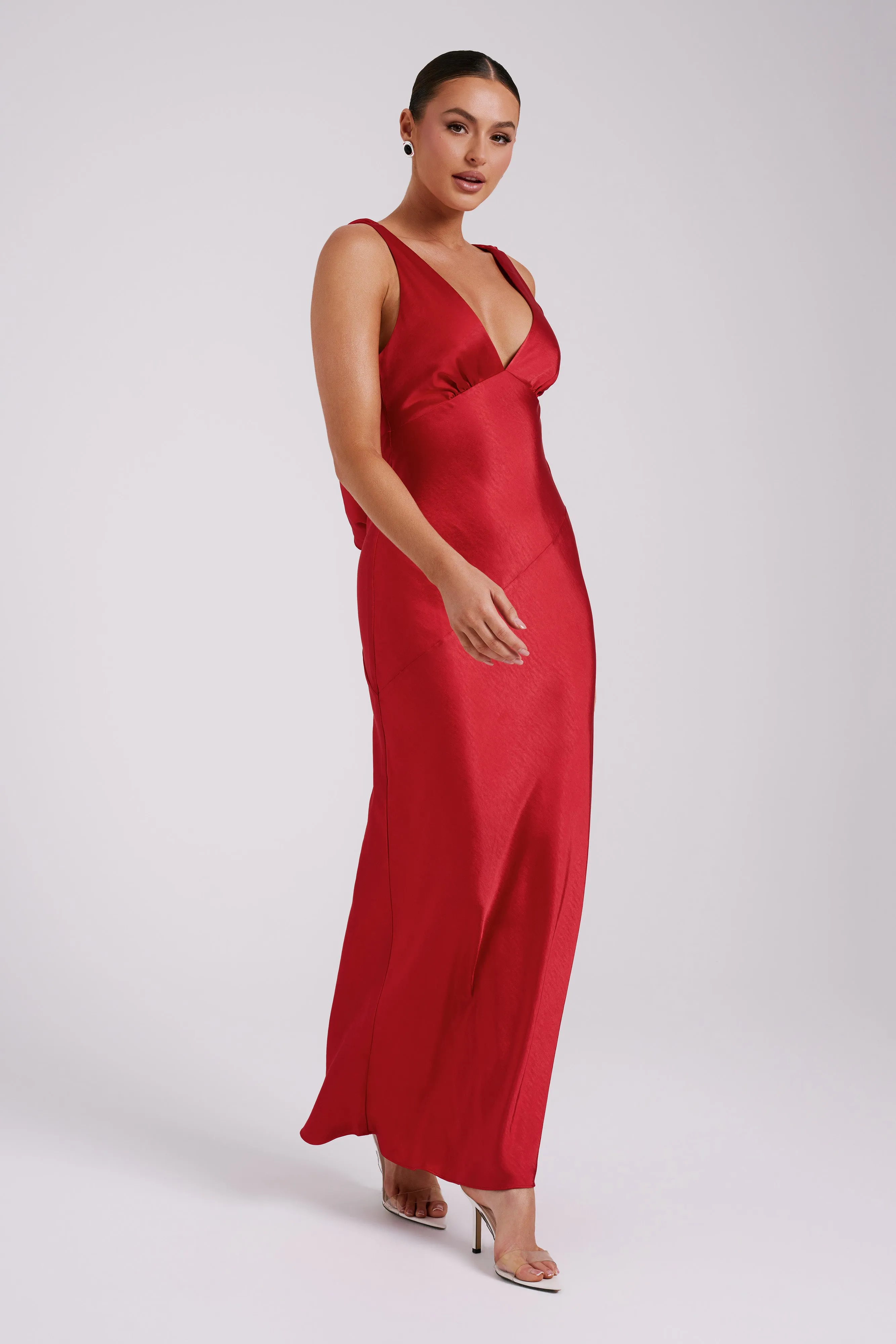 Nadia Maxi Satin Dress With Back Cowl - Red sold by Meshki product image thumbnail 5