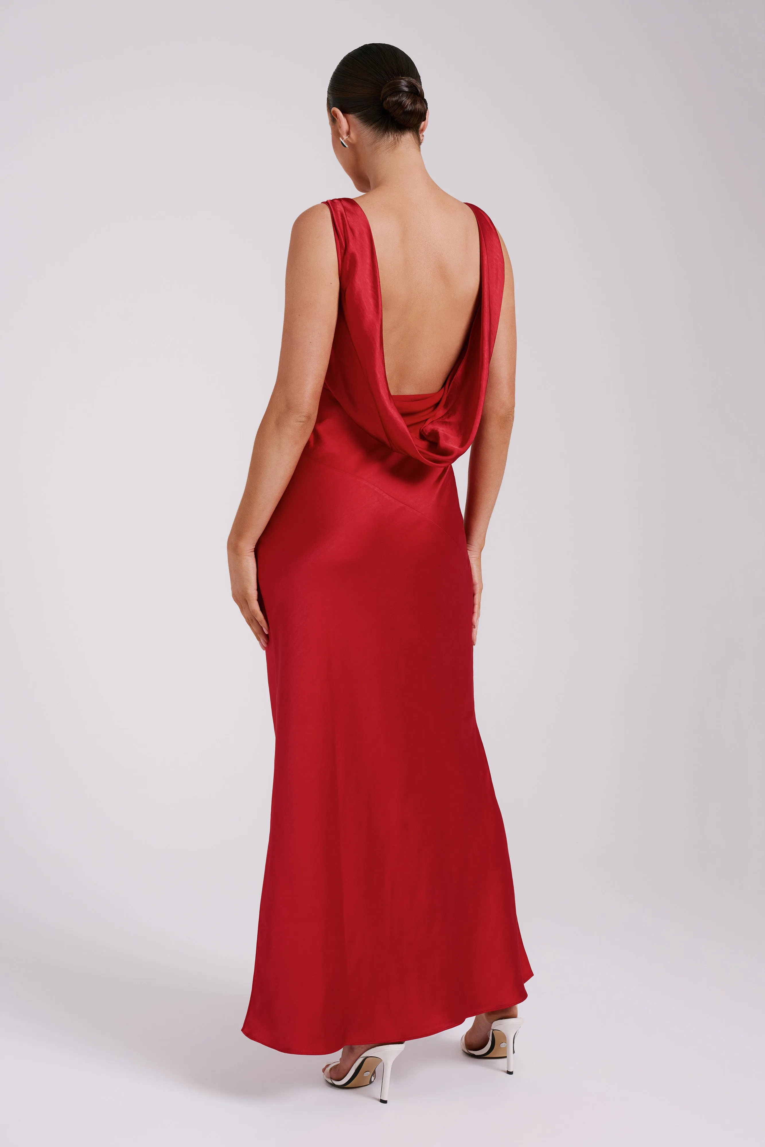 Nadia Maxi Satin Dress With Back Cowl - Red sold by Meshki product image thumbnail 2