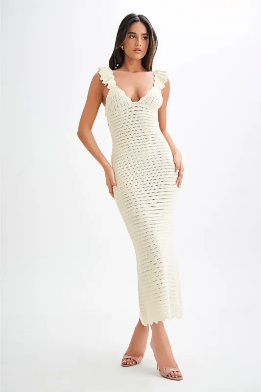 Perpetua Knit Contrast Maxi Dress - Cream sold by Meshki