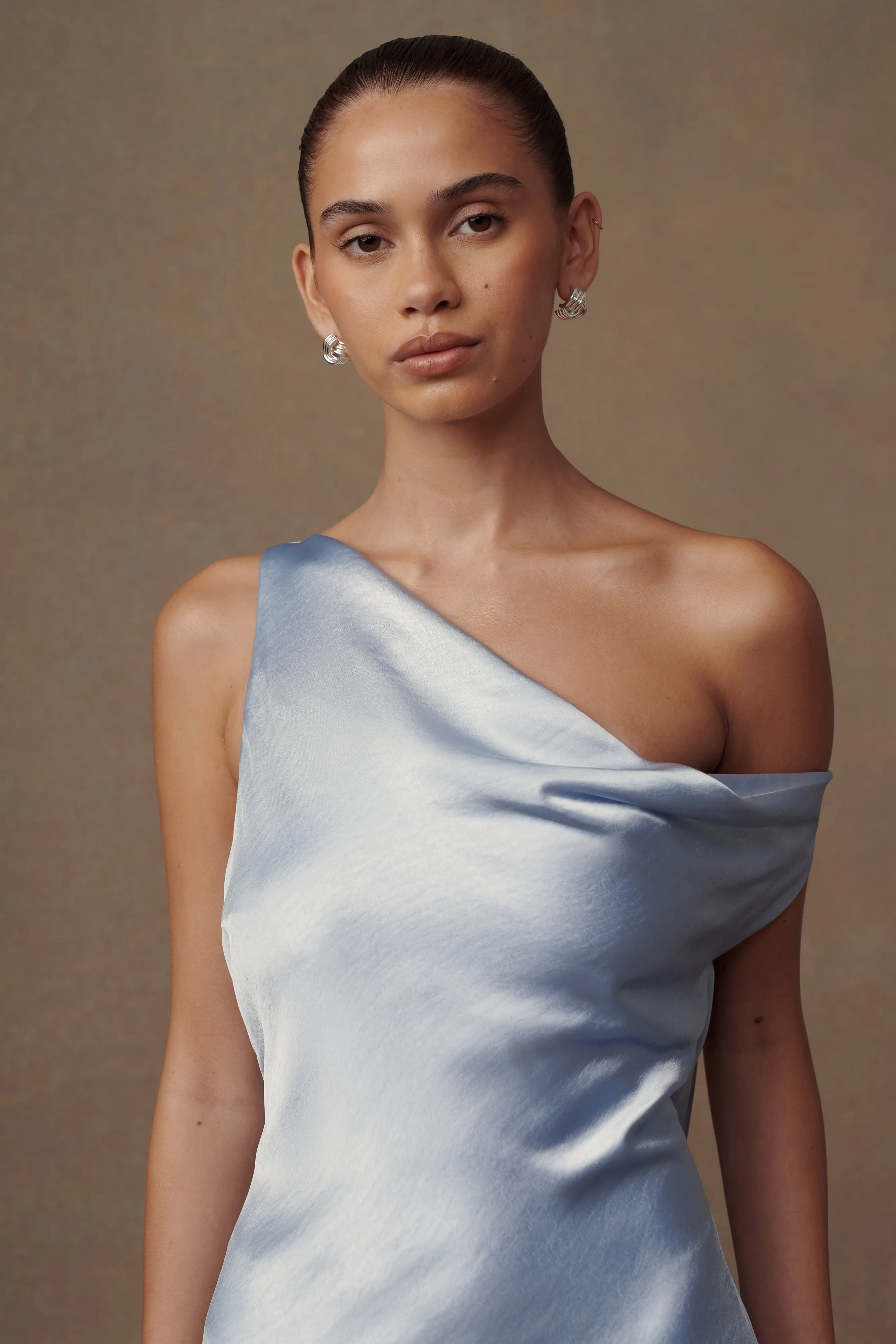 Yvette Slip Maxi Dress With Asymmetrical Hem - Cornflower Blue sold by Meshki product image thumbnail 3