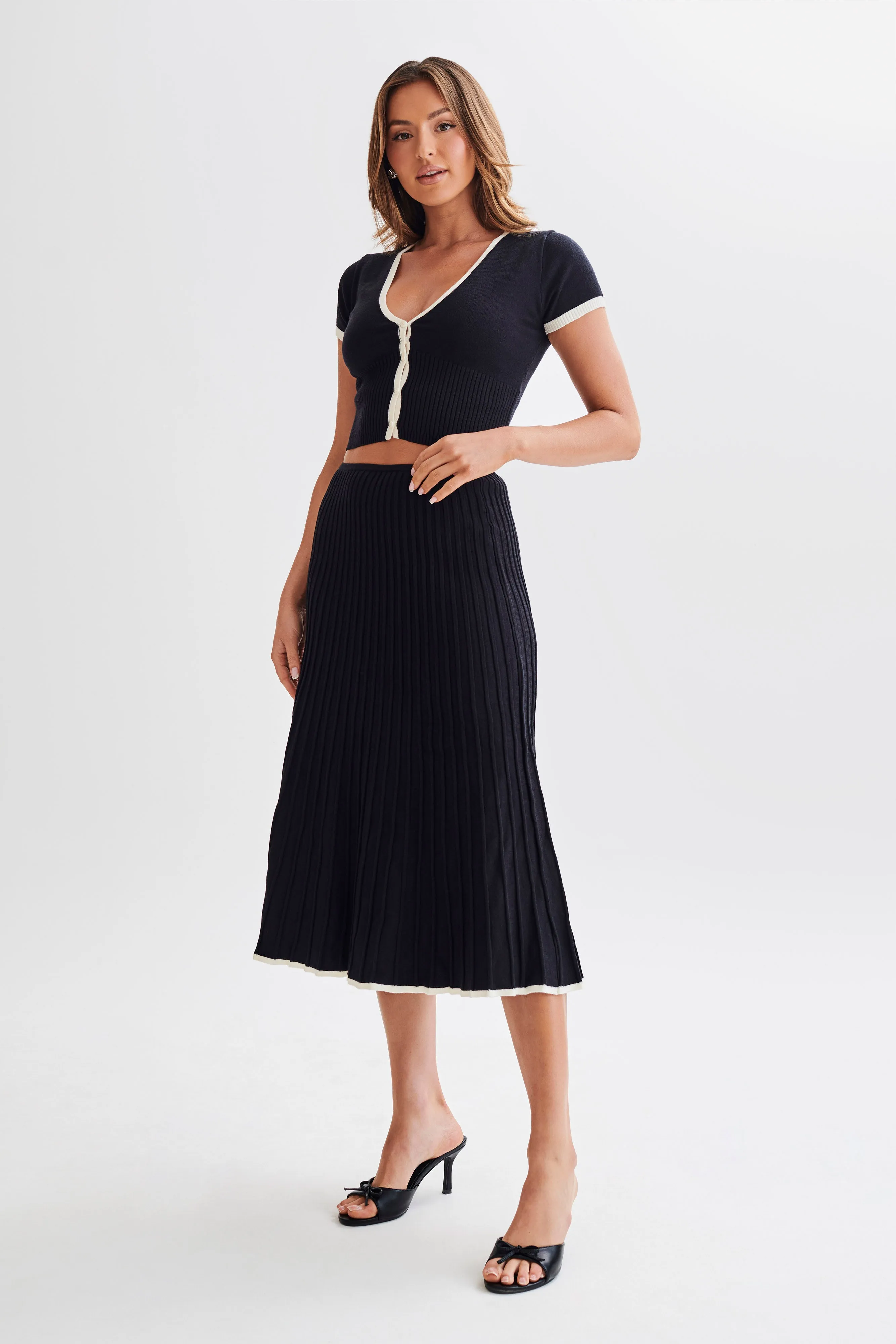 Jolene Contrast Rib Knit Midi Skirt - Black sold by Meshki product image thumbnail 5