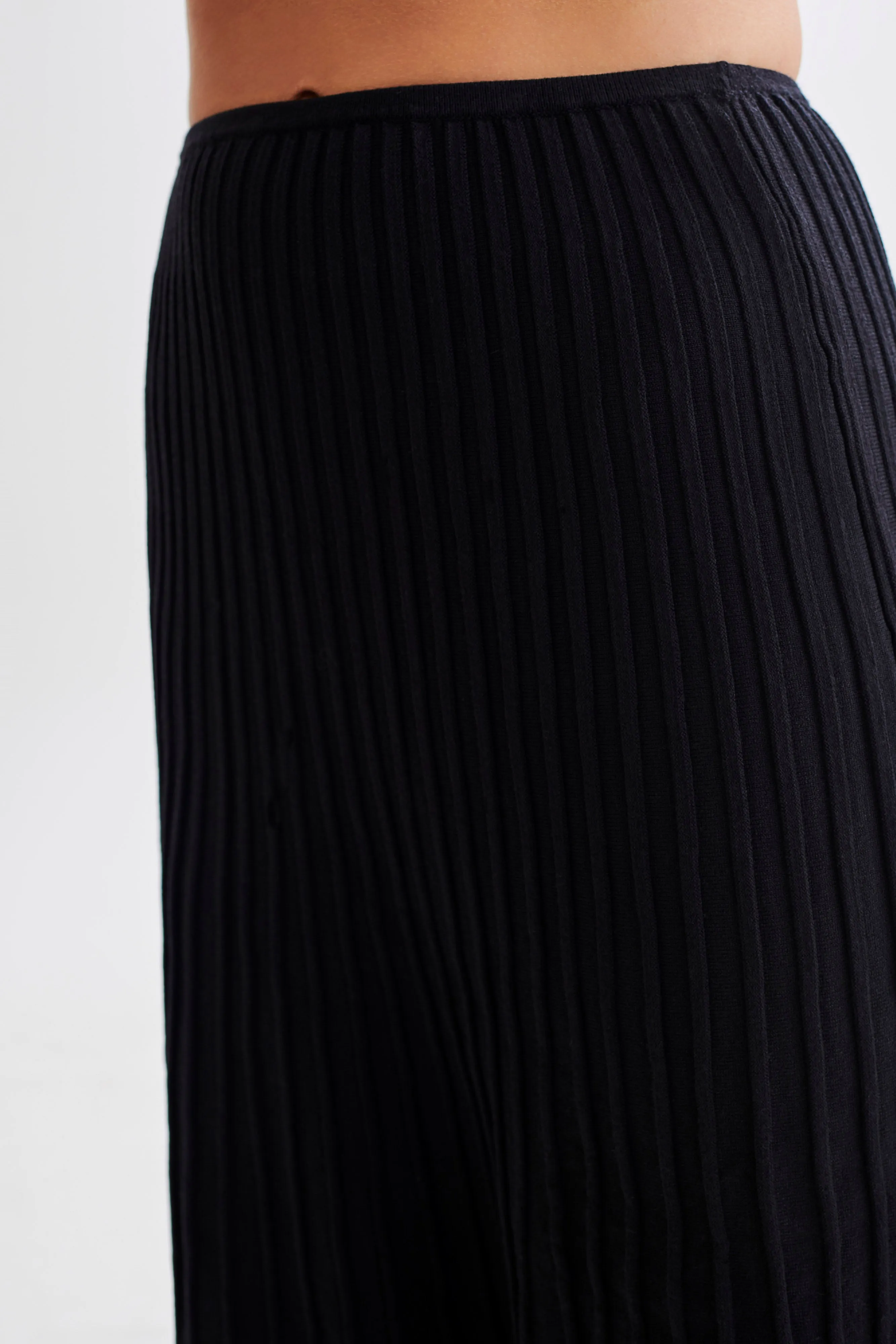 Jolene Contrast Rib Knit Midi Skirt - Black sold by Meshki product image thumbnail 2