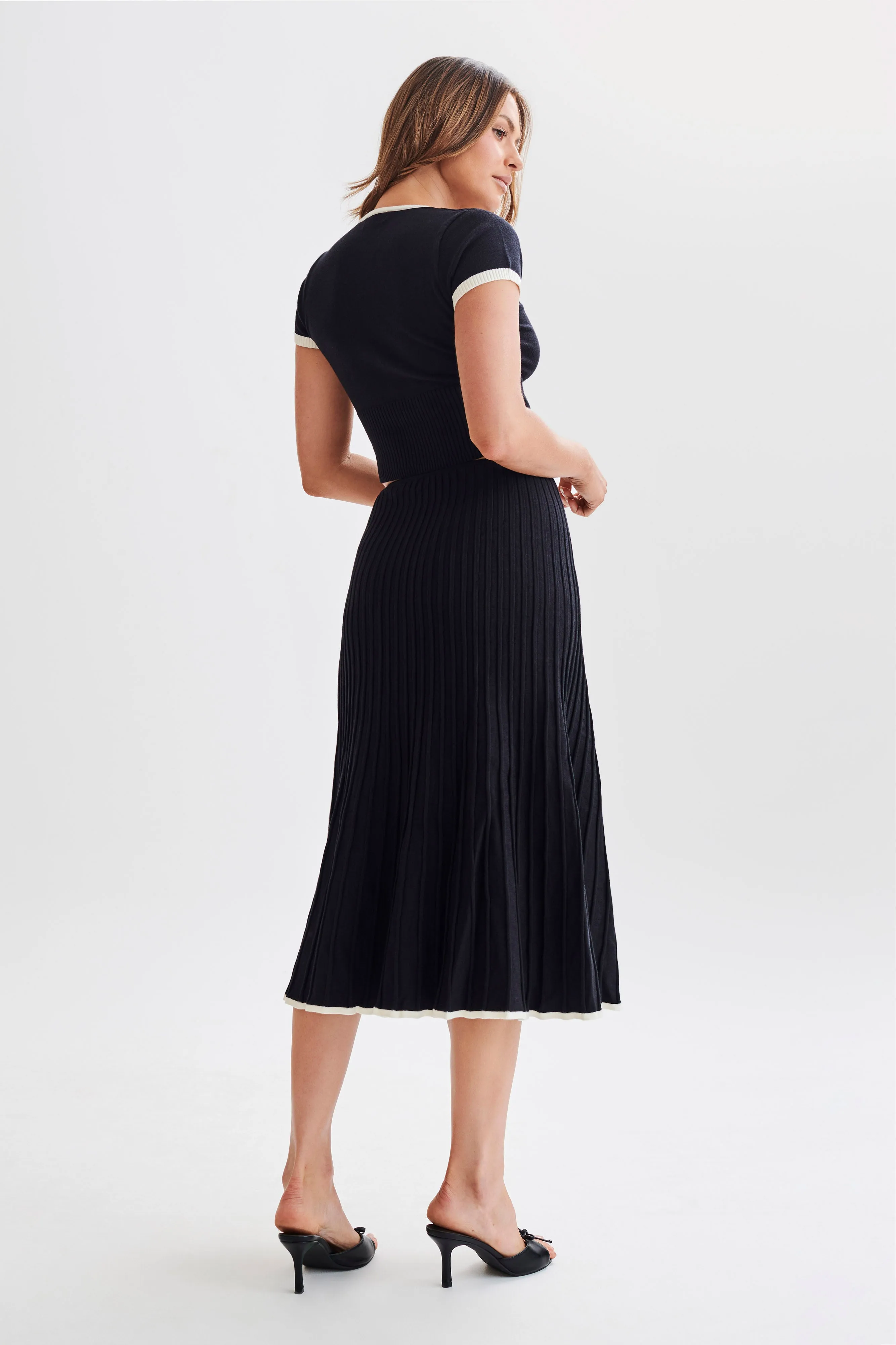 Jolene Contrast Rib Knit Midi Skirt - Black sold by Meshki product image thumbnail 3