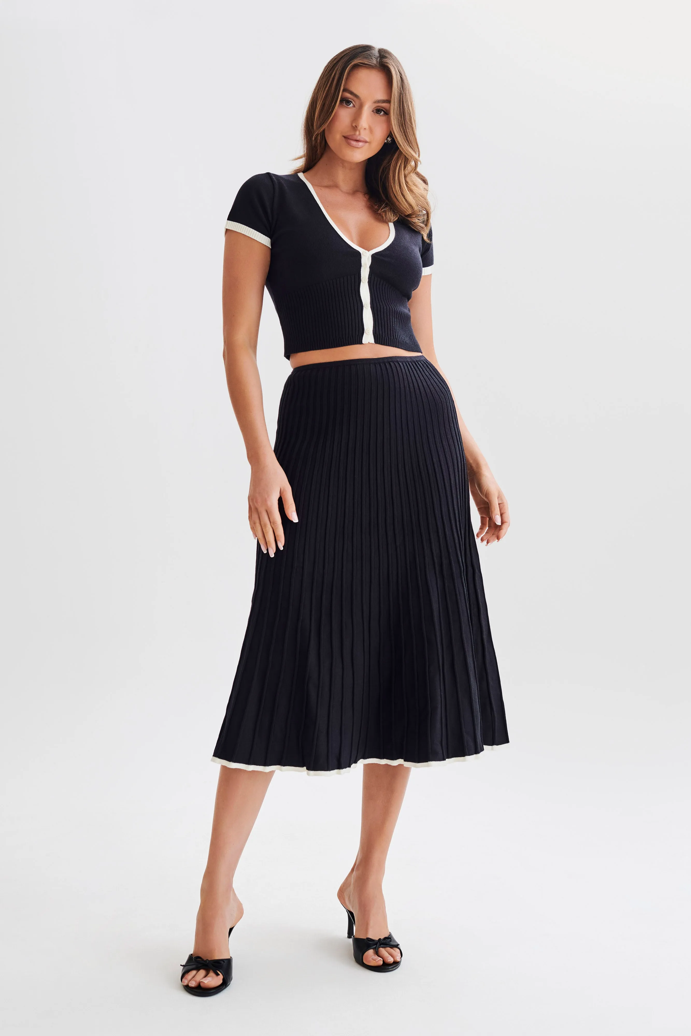 Jolene Contrast Rib Knit Midi Skirt - Black sold by Meshki