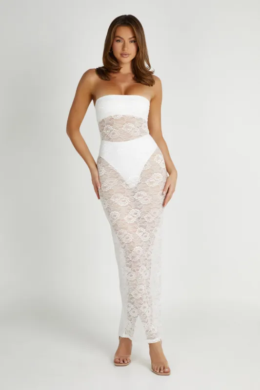 Sasha Strapless Maxi Dress - White sold by Meshki