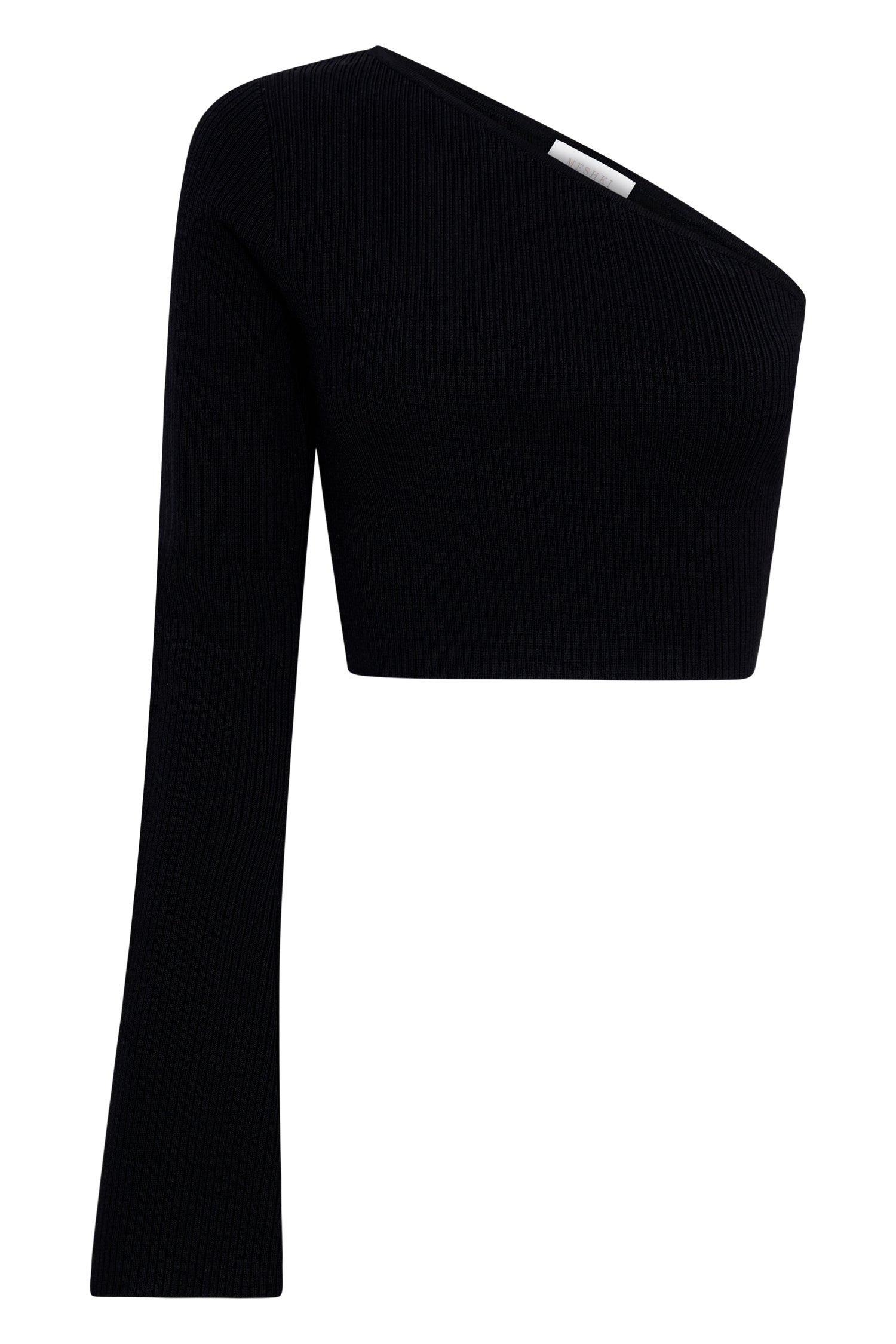 Rue One Shoulder Flare Sleeve Crop Top - Black sold by Meshki product image thumbnail 7