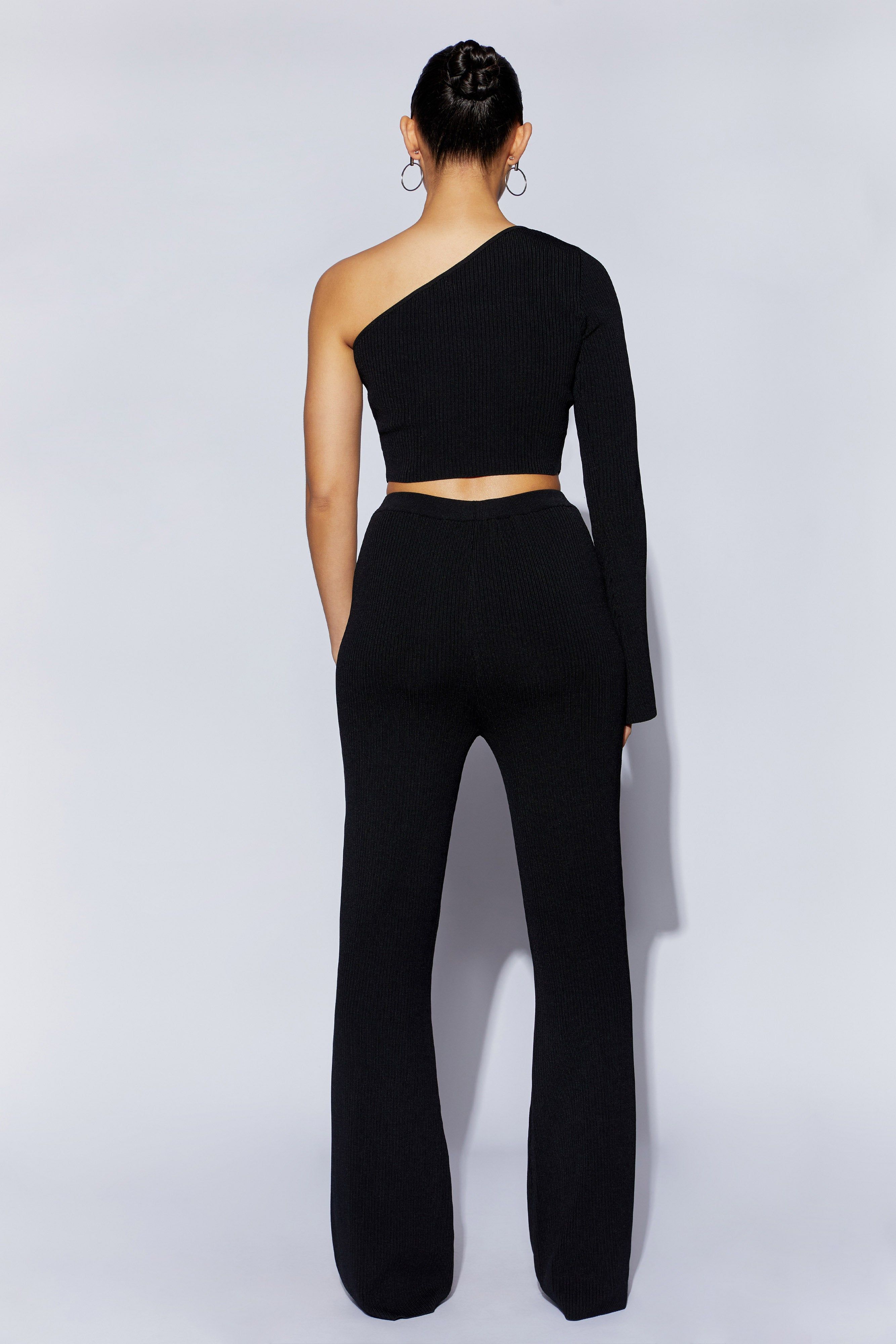 Rue One Shoulder Flare Sleeve Crop Top - Black sold by Meshki product image thumbnail 2