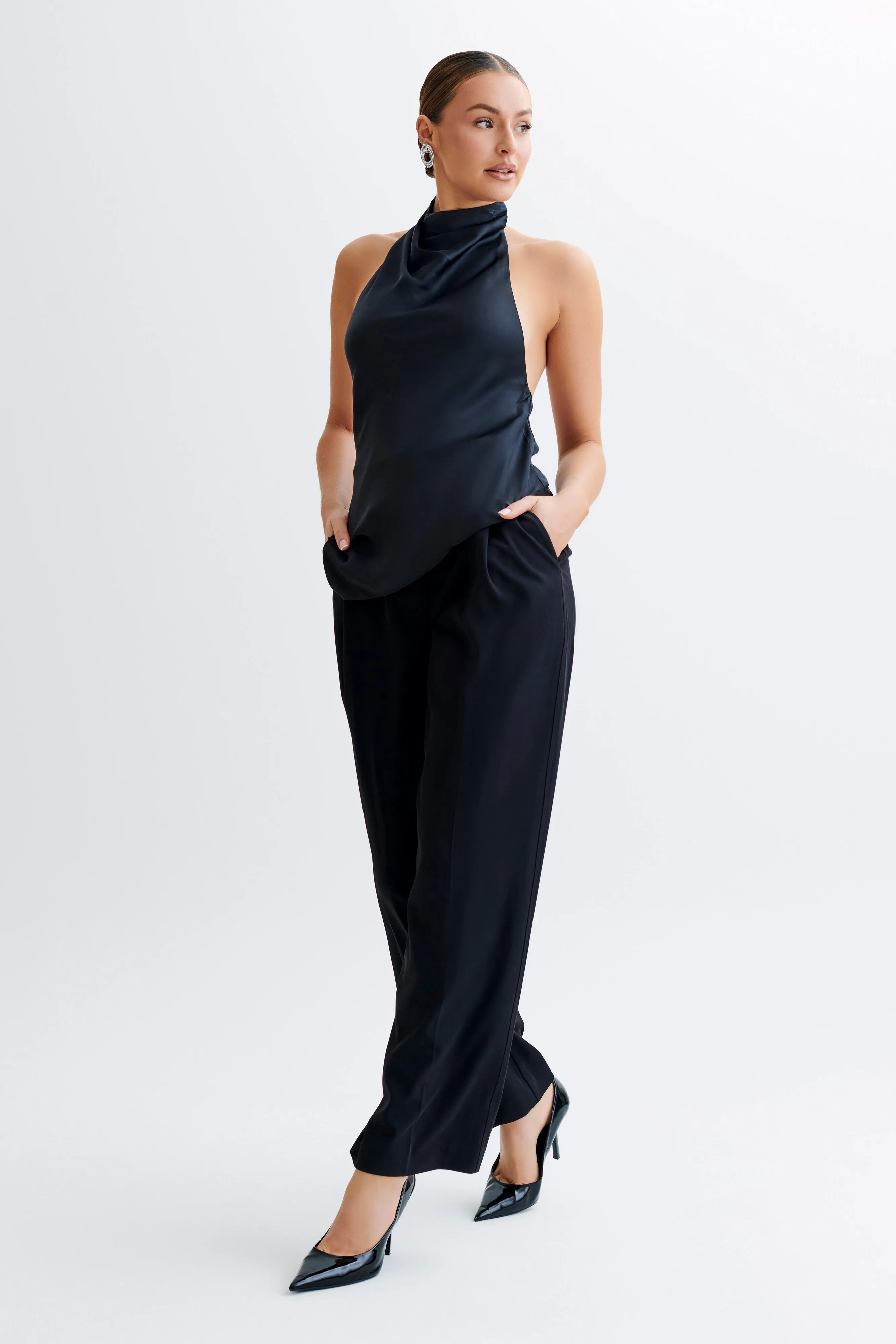 Seraphine Satin Halter Top - Black sold by Meshki product image thumbnail 4