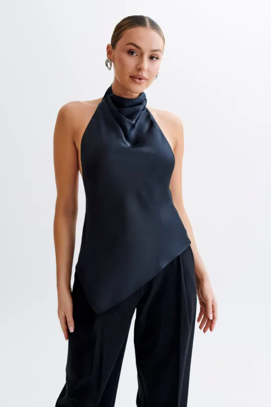 Seraphine Satin Halter Top - Black sold by Meshki