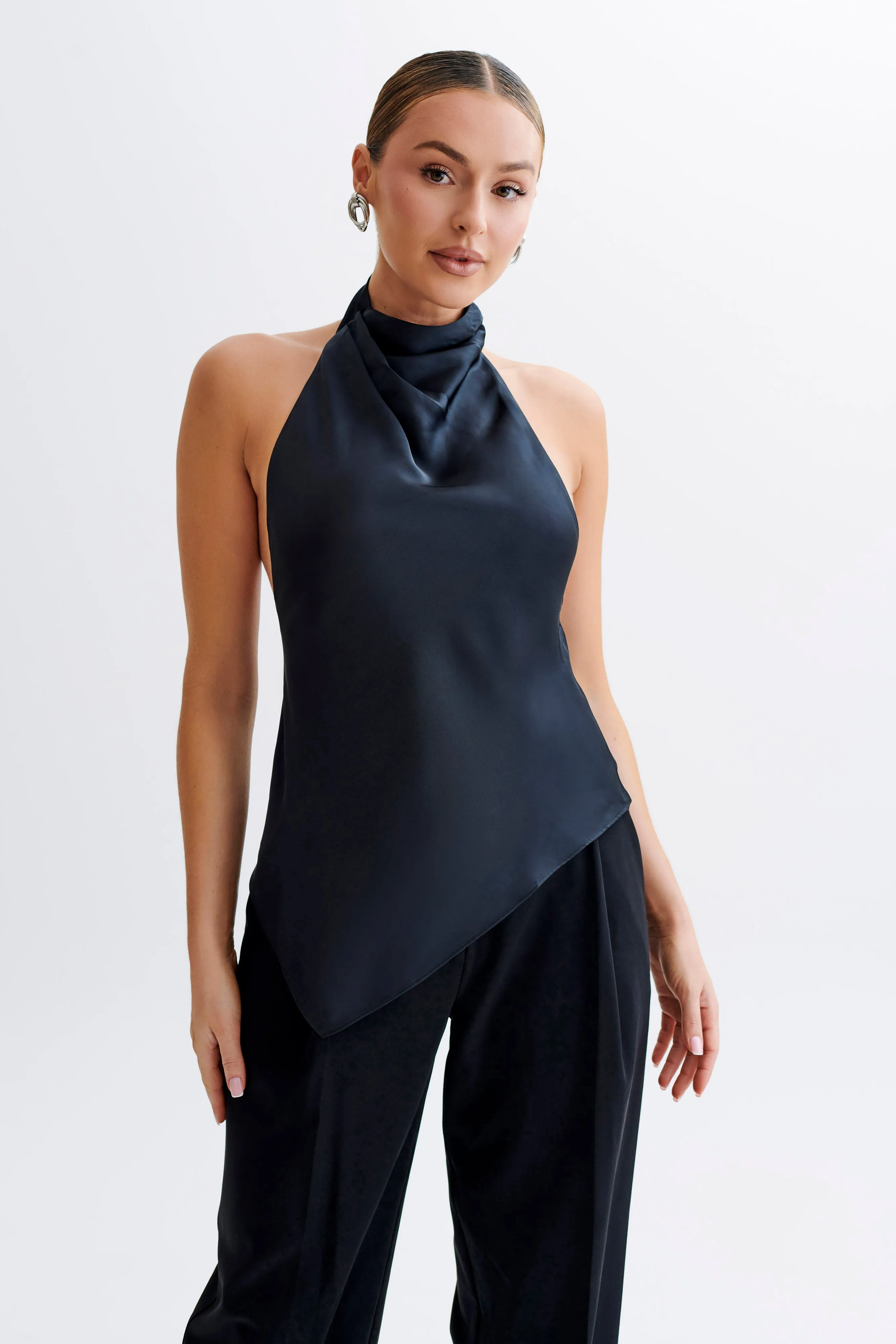 Seraphine Satin Halter Top - Black sold by Meshki