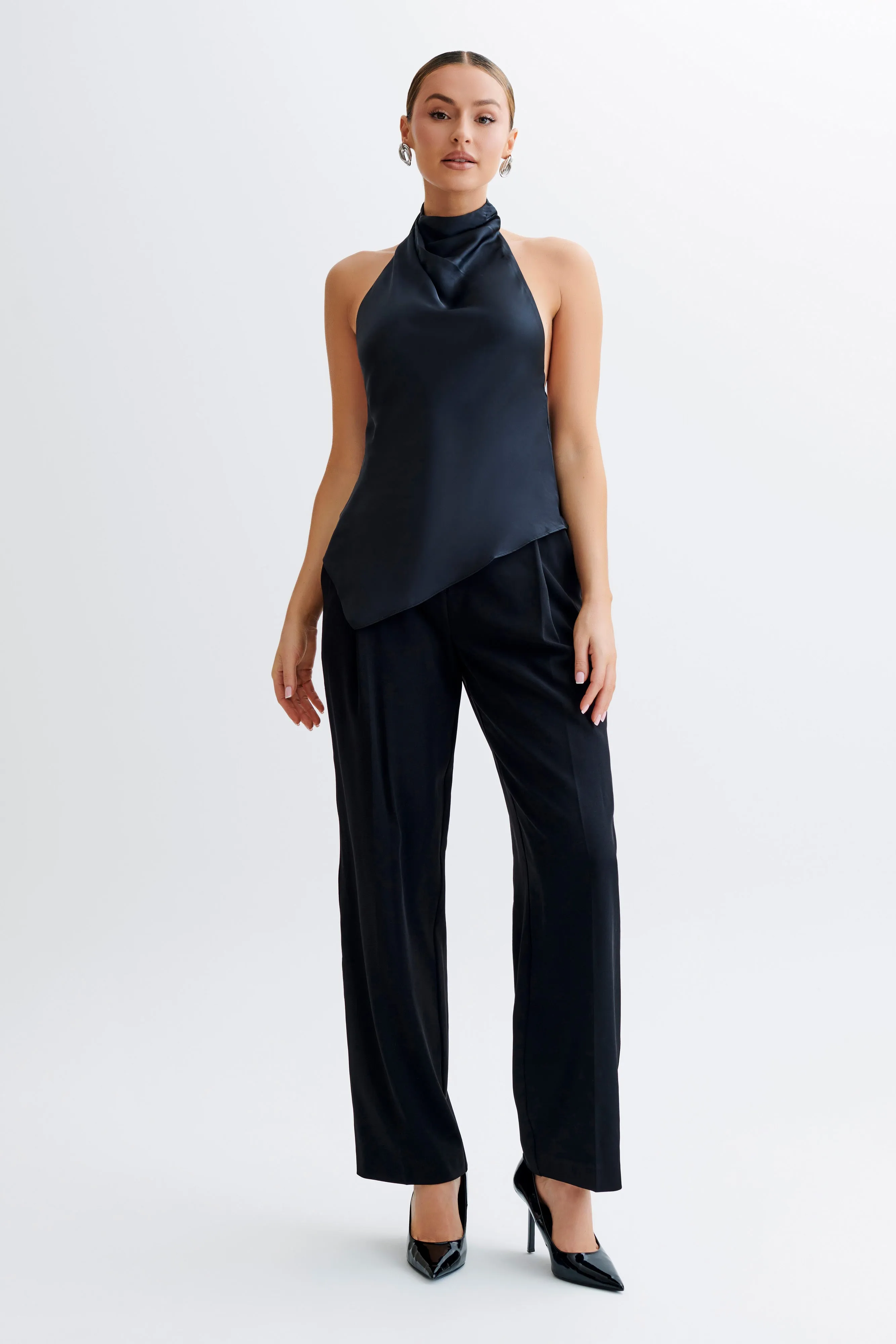 Seraphine Satin Halter Top - Black sold by Meshki product image thumbnail 5