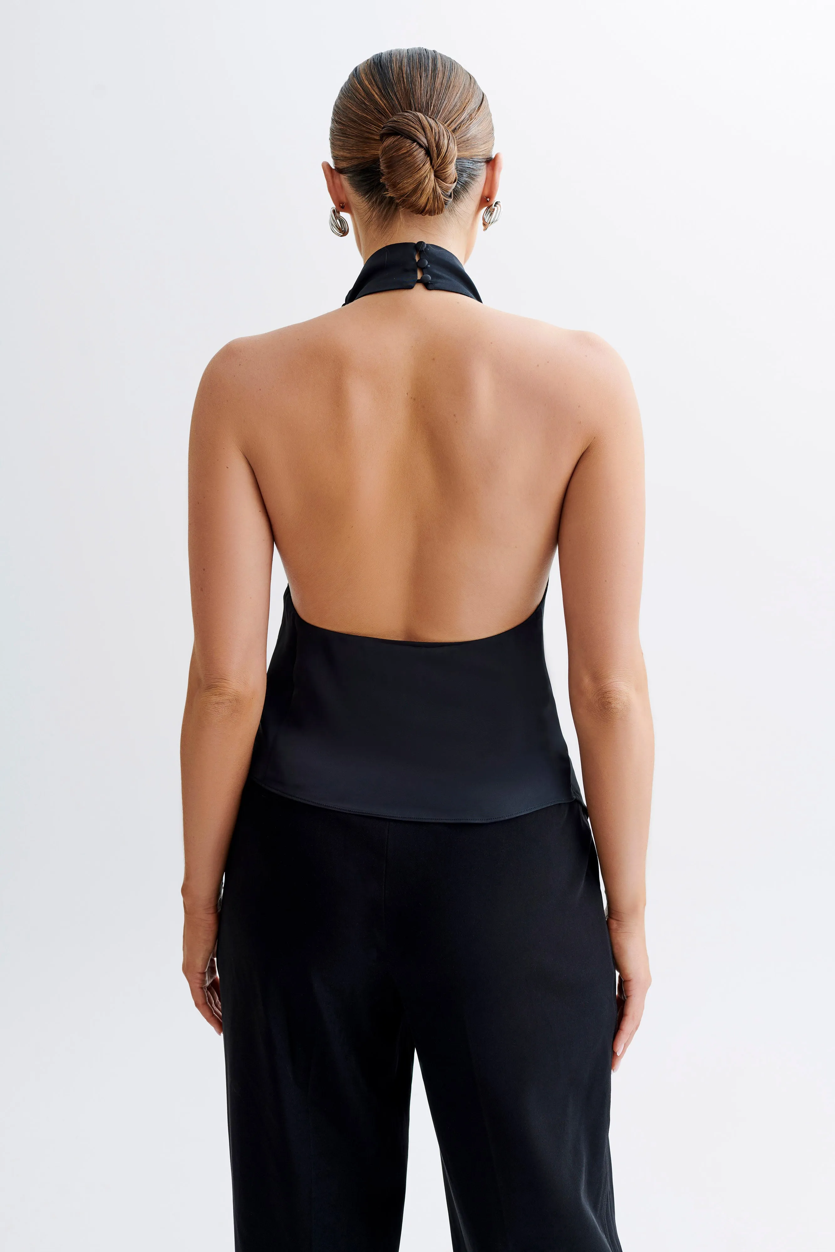 Seraphine Satin Halter Top - Black sold by Meshki product image thumbnail 2