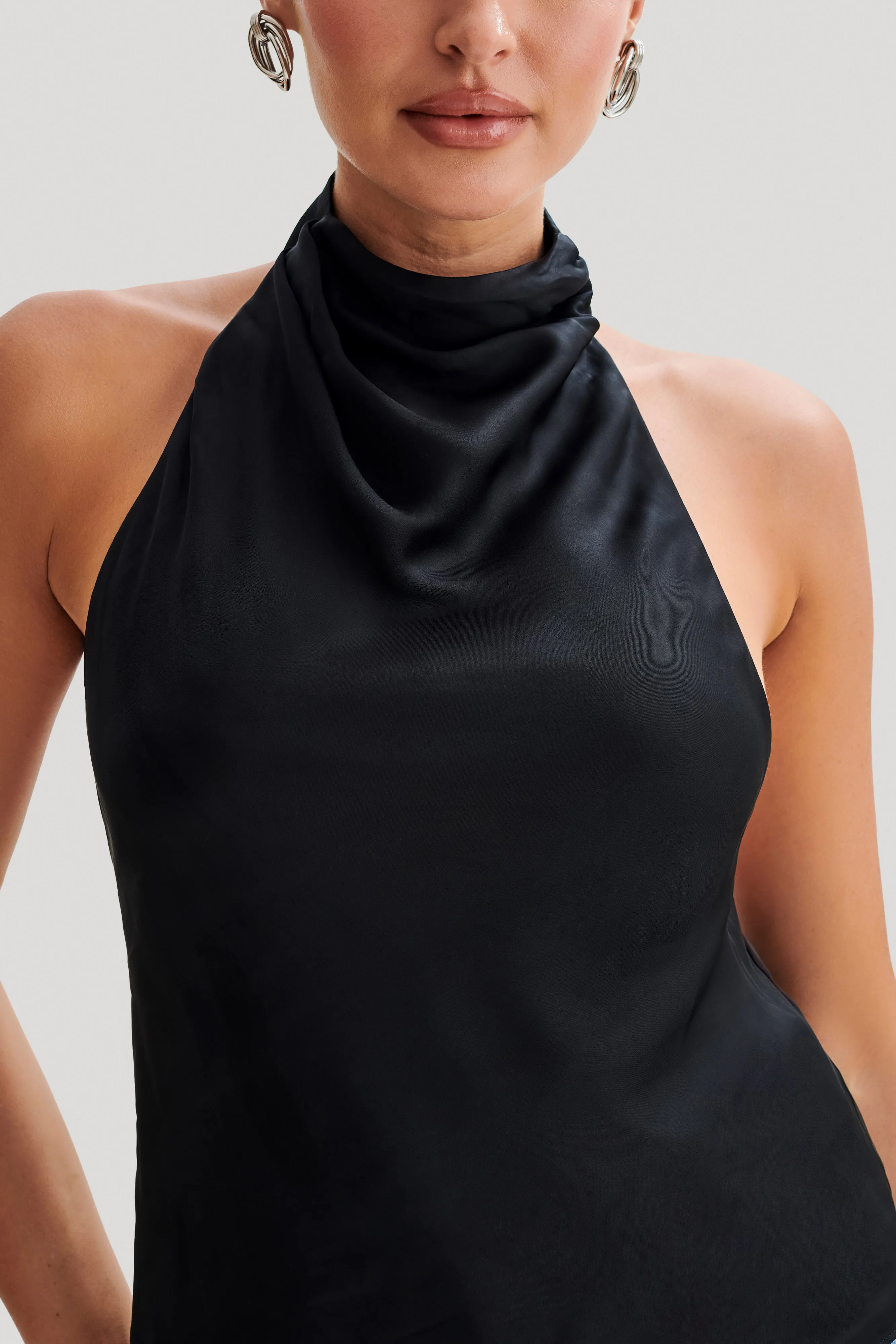 Seraphine Satin Halter Top - Black sold by Meshki product image thumbnail 3