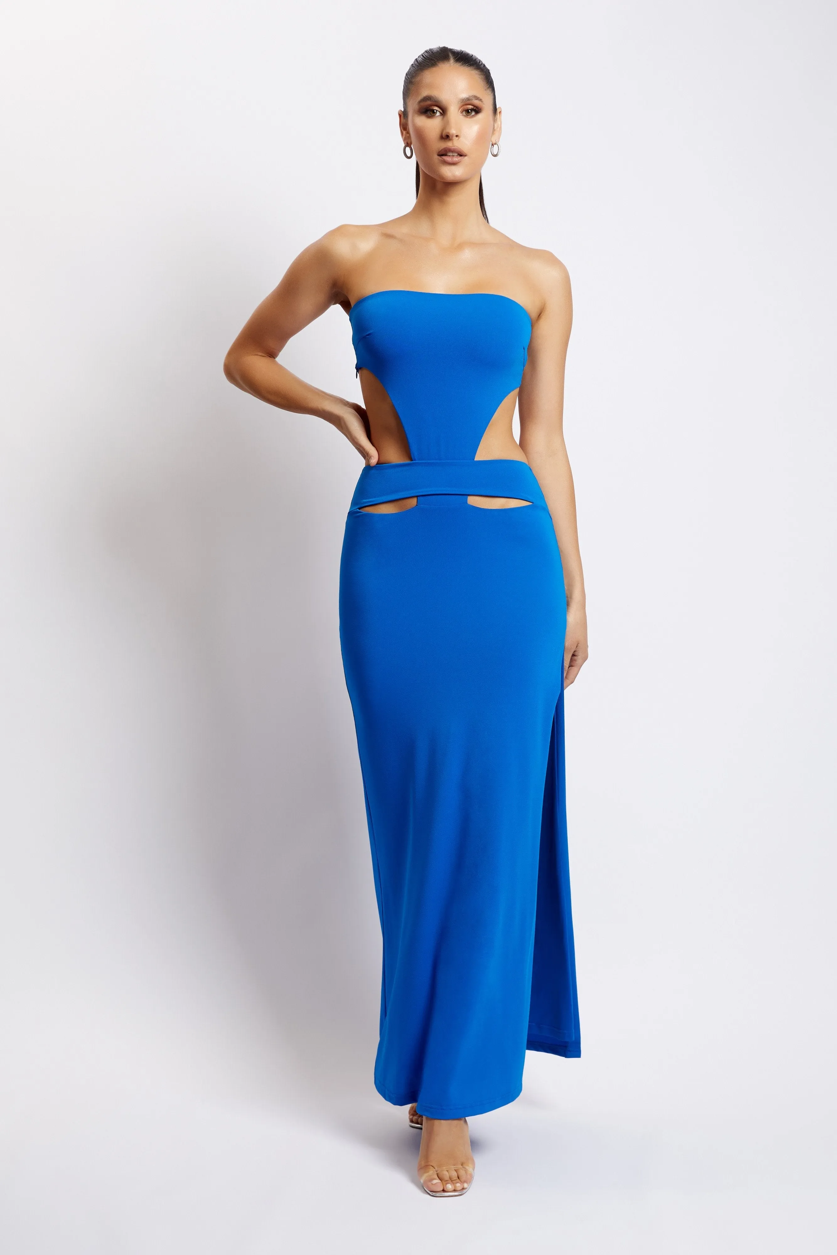 Marissa Strapless Maxi Dress With Waist Tie - Cobalt Blue sold by Meshki product image thumbnail 2