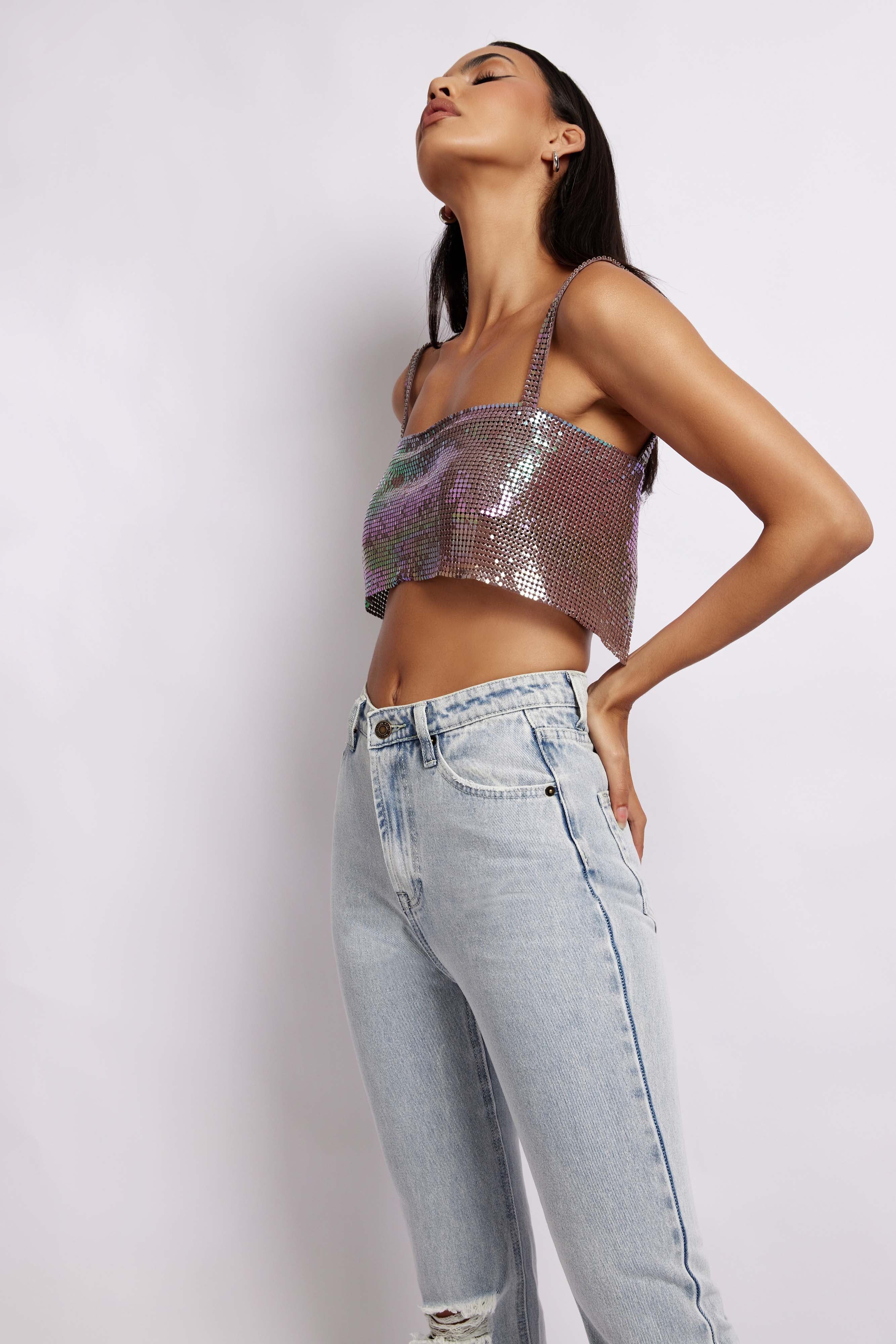 Lianne Glow Mesh Bandeau Top - Iridescent Purple sold by Meshki product image thumbnail 3
