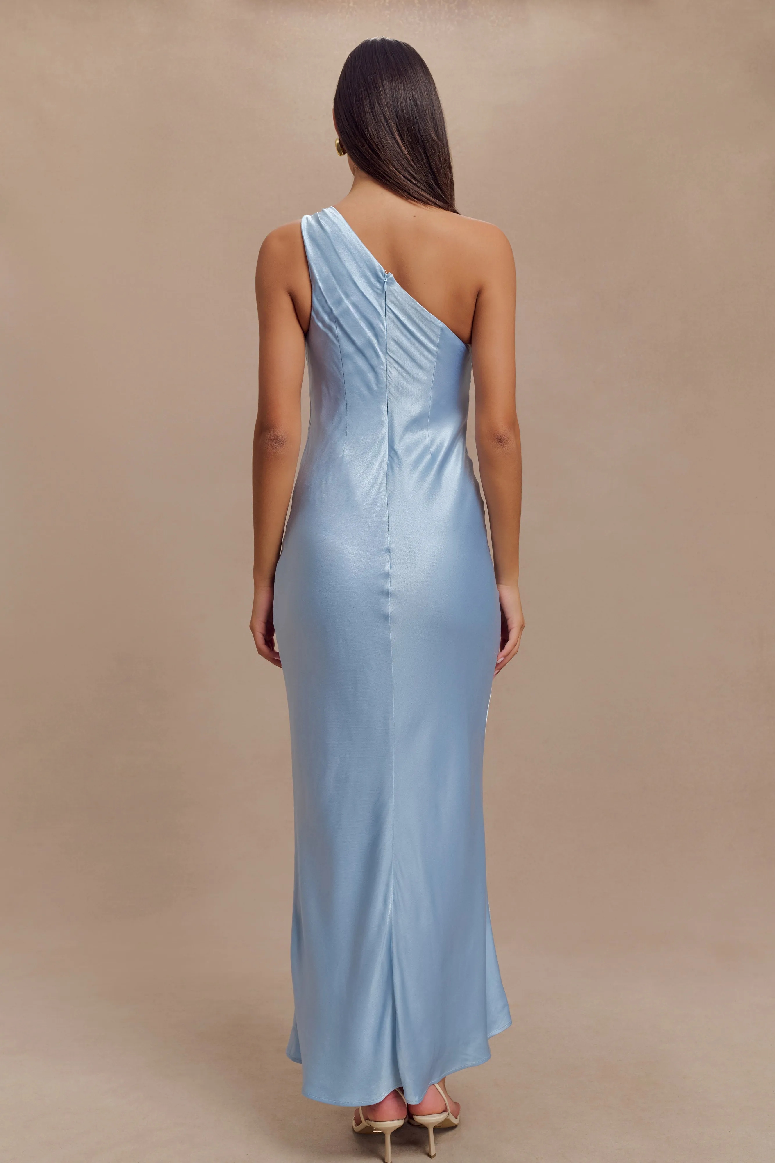 Camille One Shoulder Satin Maxi Dress - Cornflower Blue sold by Meshki product image thumbnail 2