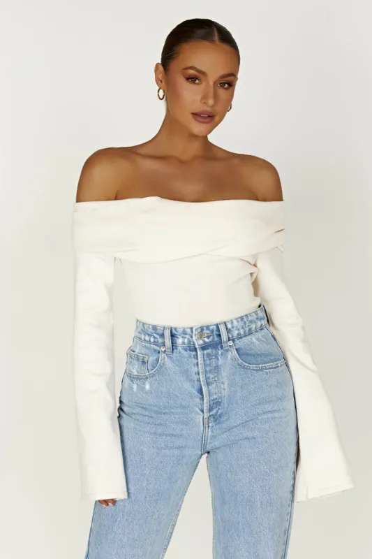 Marlisa Off Shoulder Twist Top - Ivory sold by Meshki