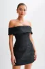 Helena Tweed Off Shoulder Mini Dress - Black sold by Meshki