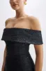 Helena Tweed Off Shoulder Mini Dress - Black sold by Meshki