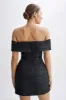 Helena Tweed Off Shoulder Mini Dress - Black sold by Meshki