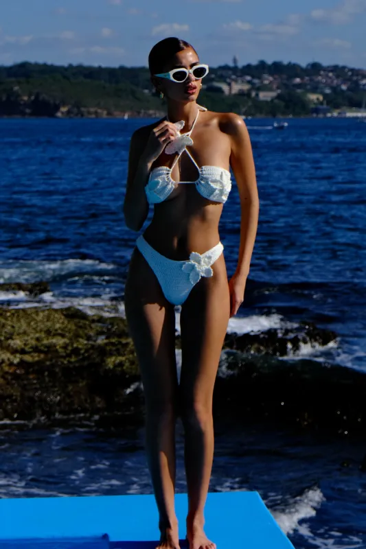 Skye Floral Crochet Tie Up Bikini Bottom - Ivory sold by Meshki