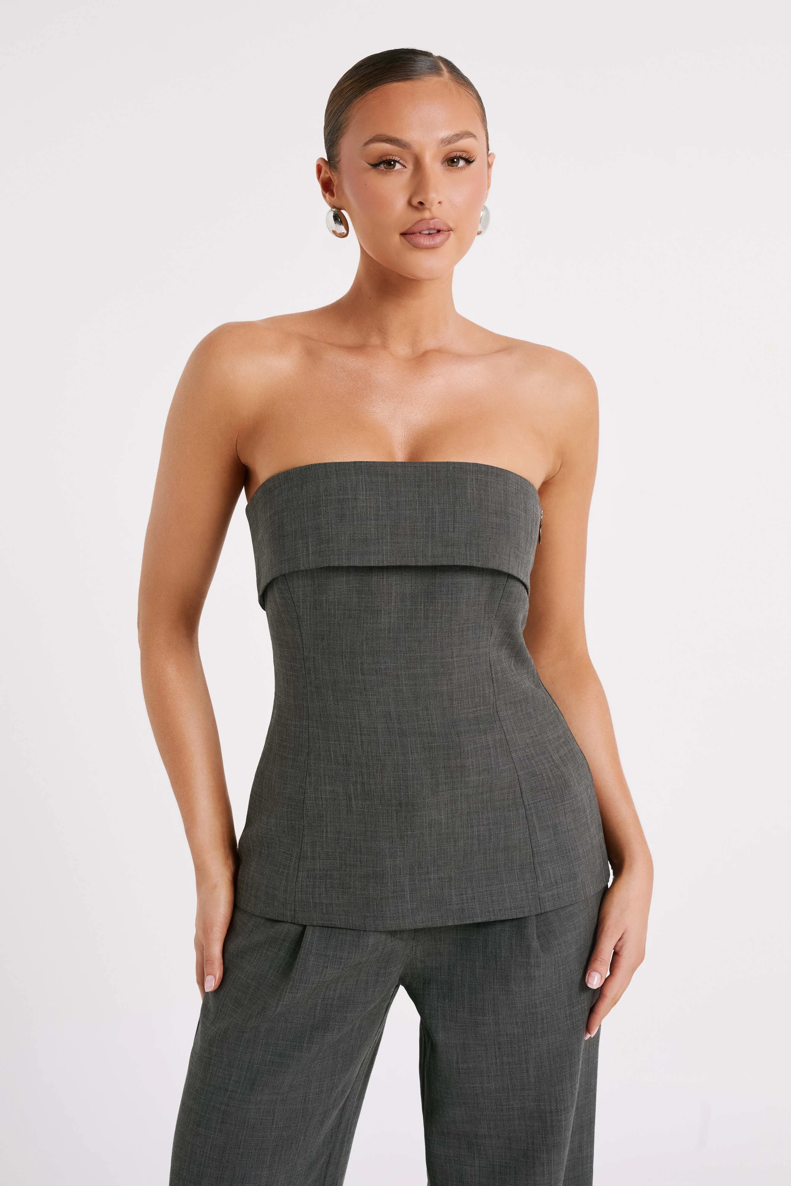 Natalie Textured Strapless Top - Charcoal sold by Meshki