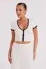 Jolene Contrast Button Up Knit Top - White sold by Meshki