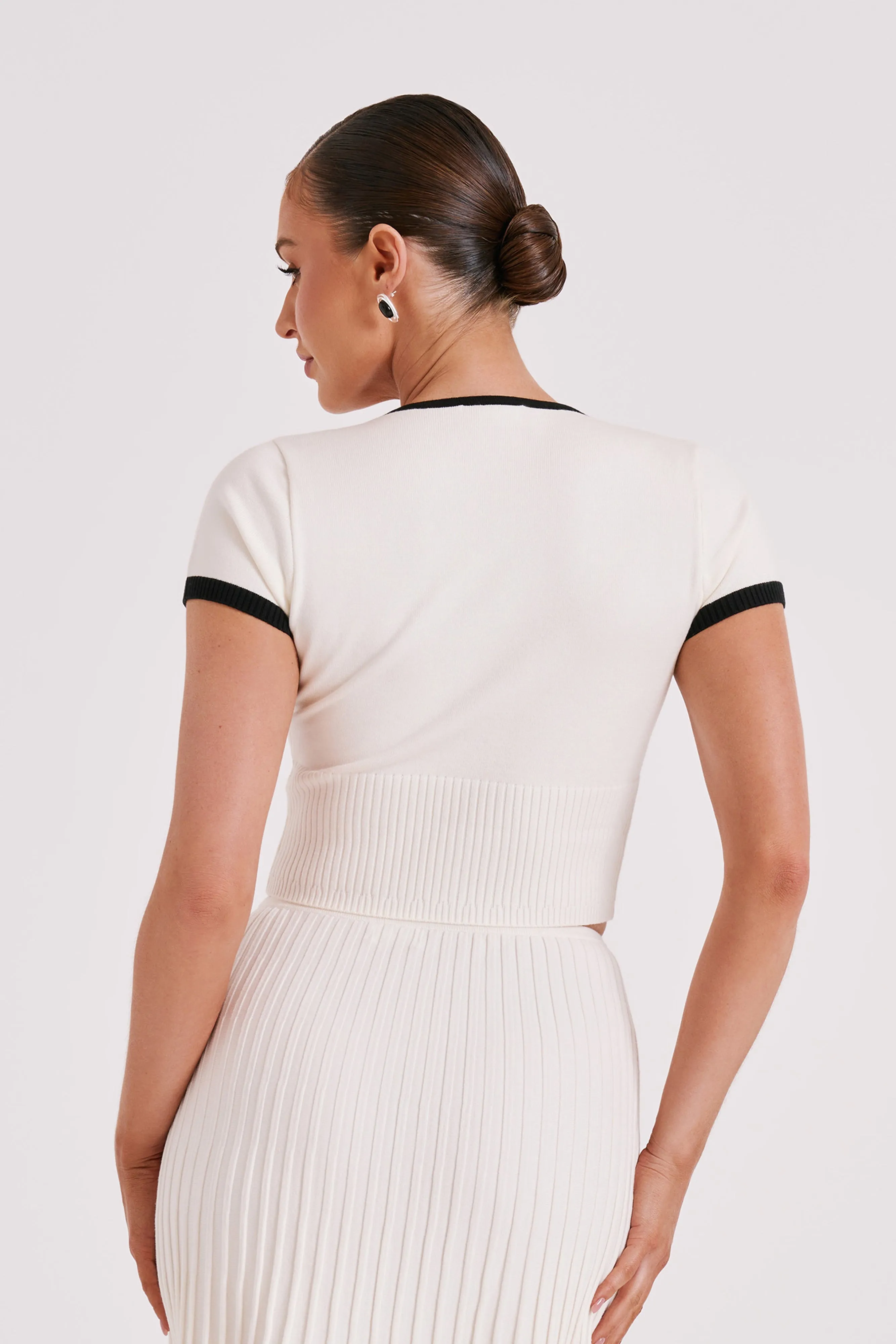 Jolene Contrast Button Up Knit Top - White sold by Meshki product image thumbnail 3