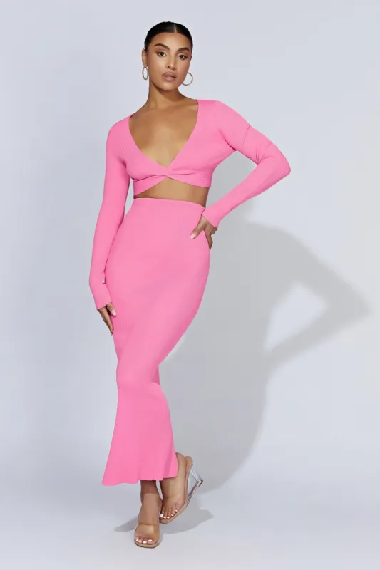 Kaesha Split Maxi Knitted Skirt - Bubblegum Pink sold by Meshki