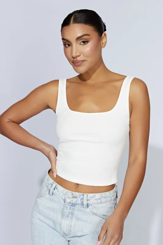 Meghan Square Neck Ribbed Top - White sold by Meshki