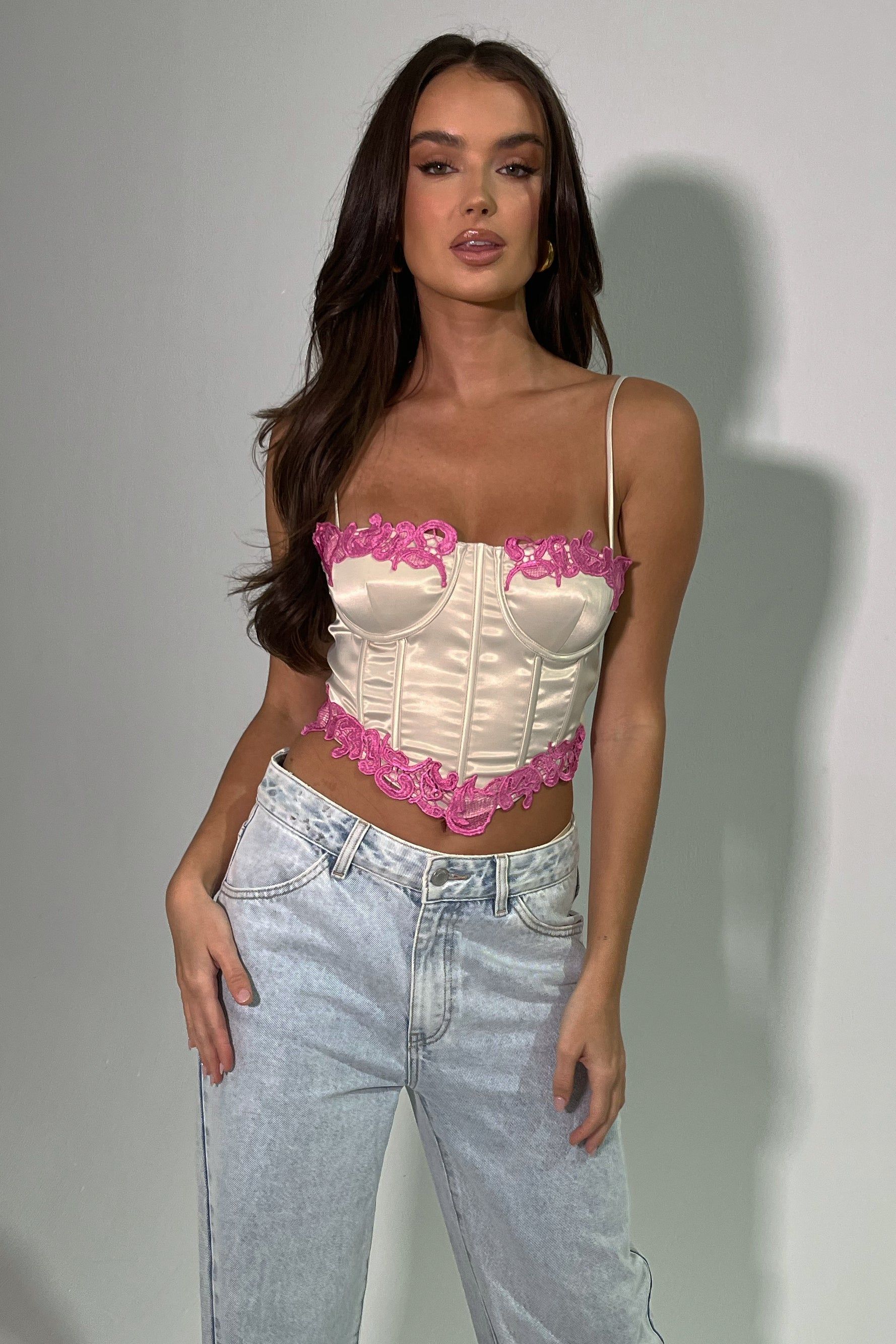 Tatiana Corset Top With Lace - Nude sold by Meshki