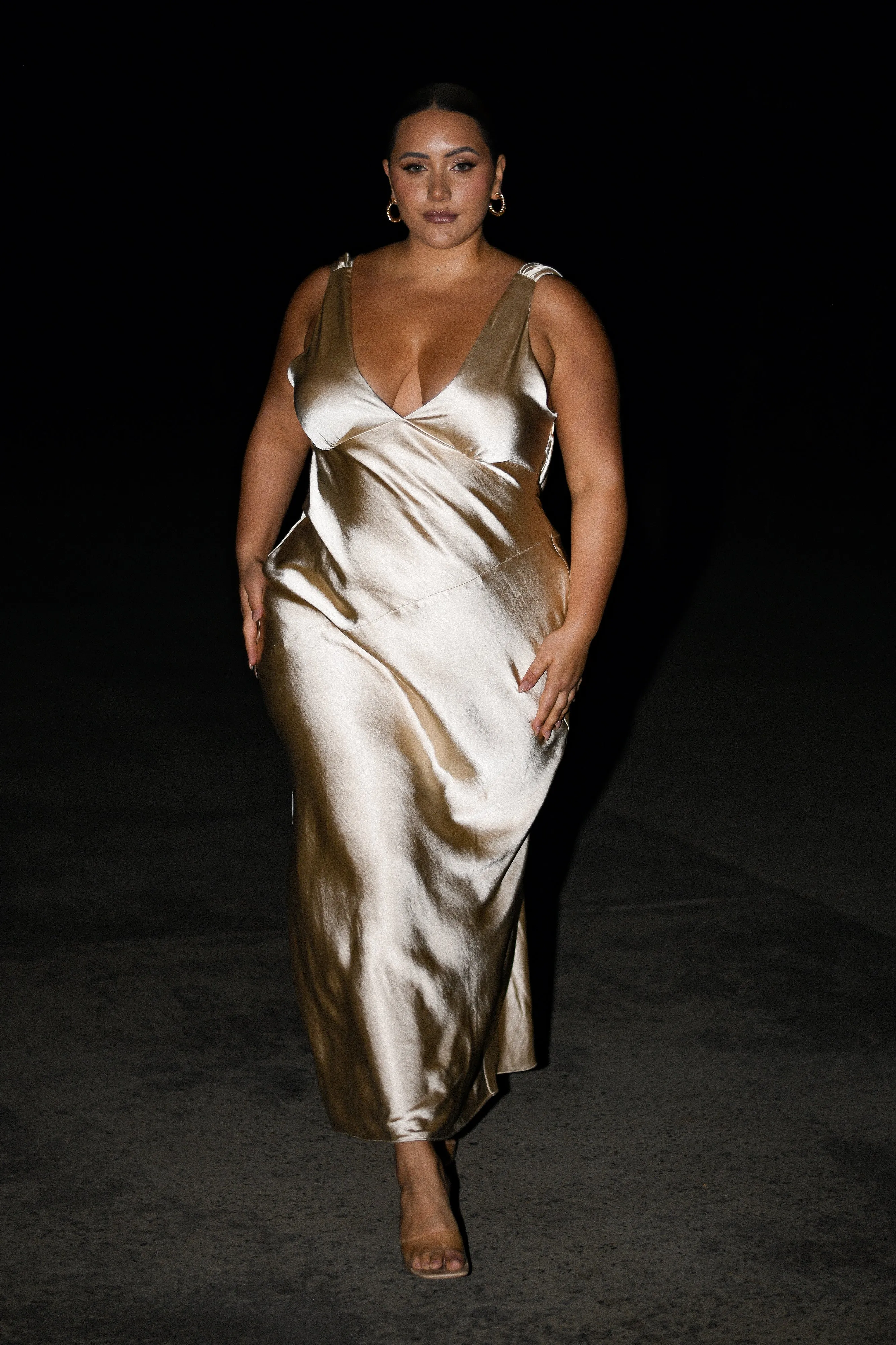 Nadia Maxi Satin Dress With Back Cowl - Gold sold by Meshki product image thumbnail 5