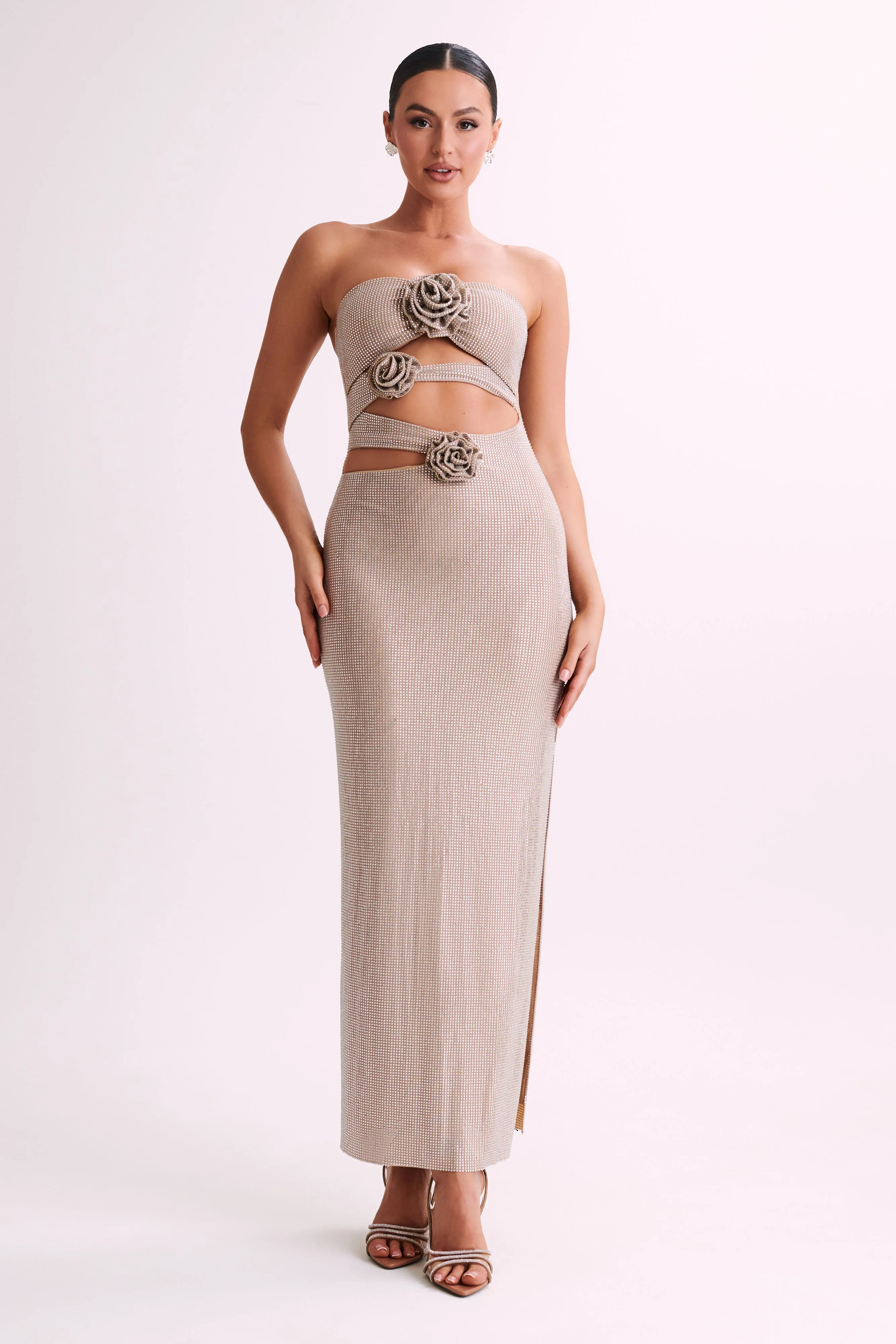 Stassie Strapless Rose Diamante Maxi Dress - Nude sold by Meshki product image thumbnail 2