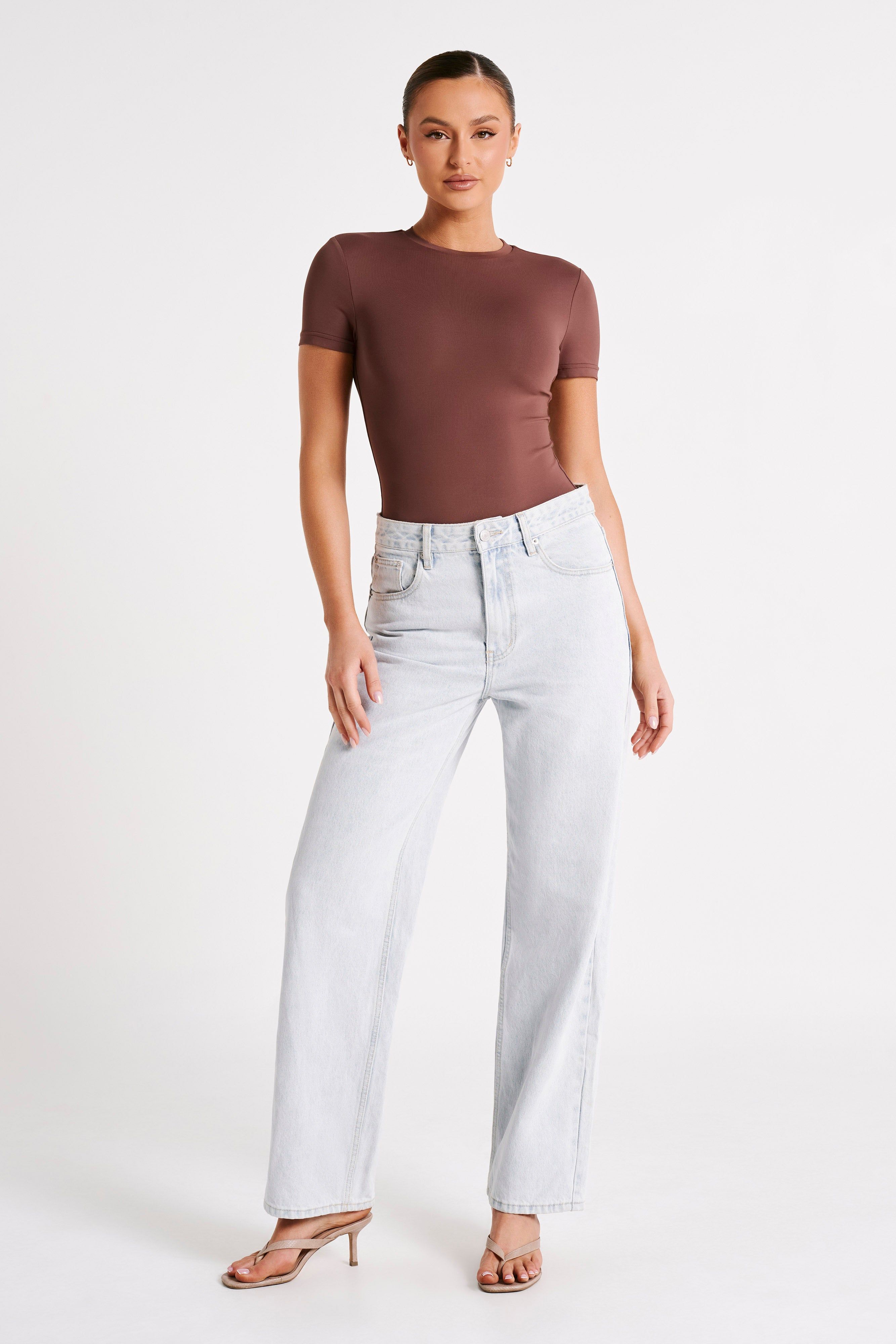 Francesca Recycled Nylon Crew Neck Short Sleeve Bodysuit - Mocha sold by Meshki product image thumbnail 5