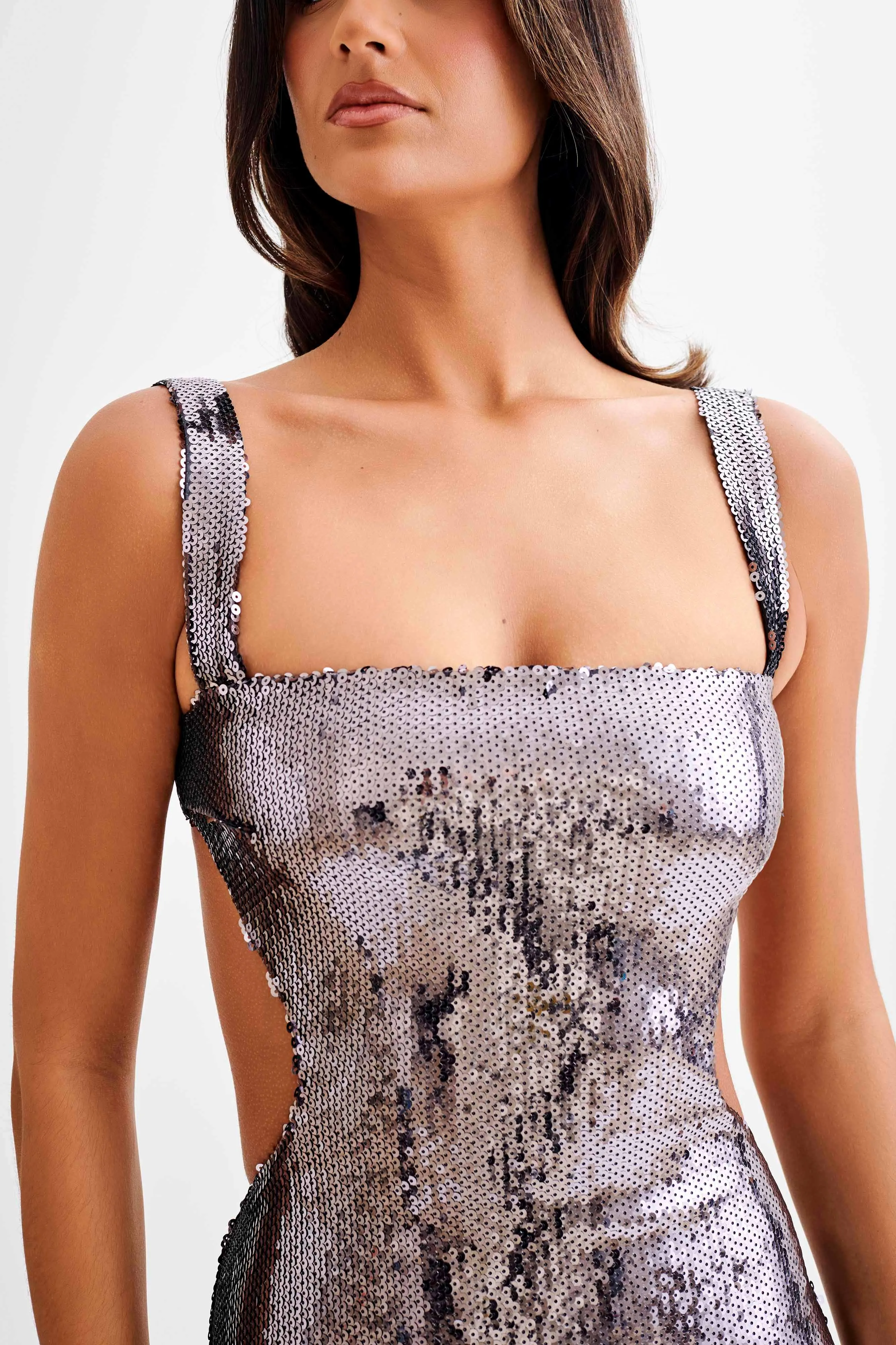 Adoria Sequin Cut Out Mini Dress - Charcoal sold by Meshki product image thumbnail 3