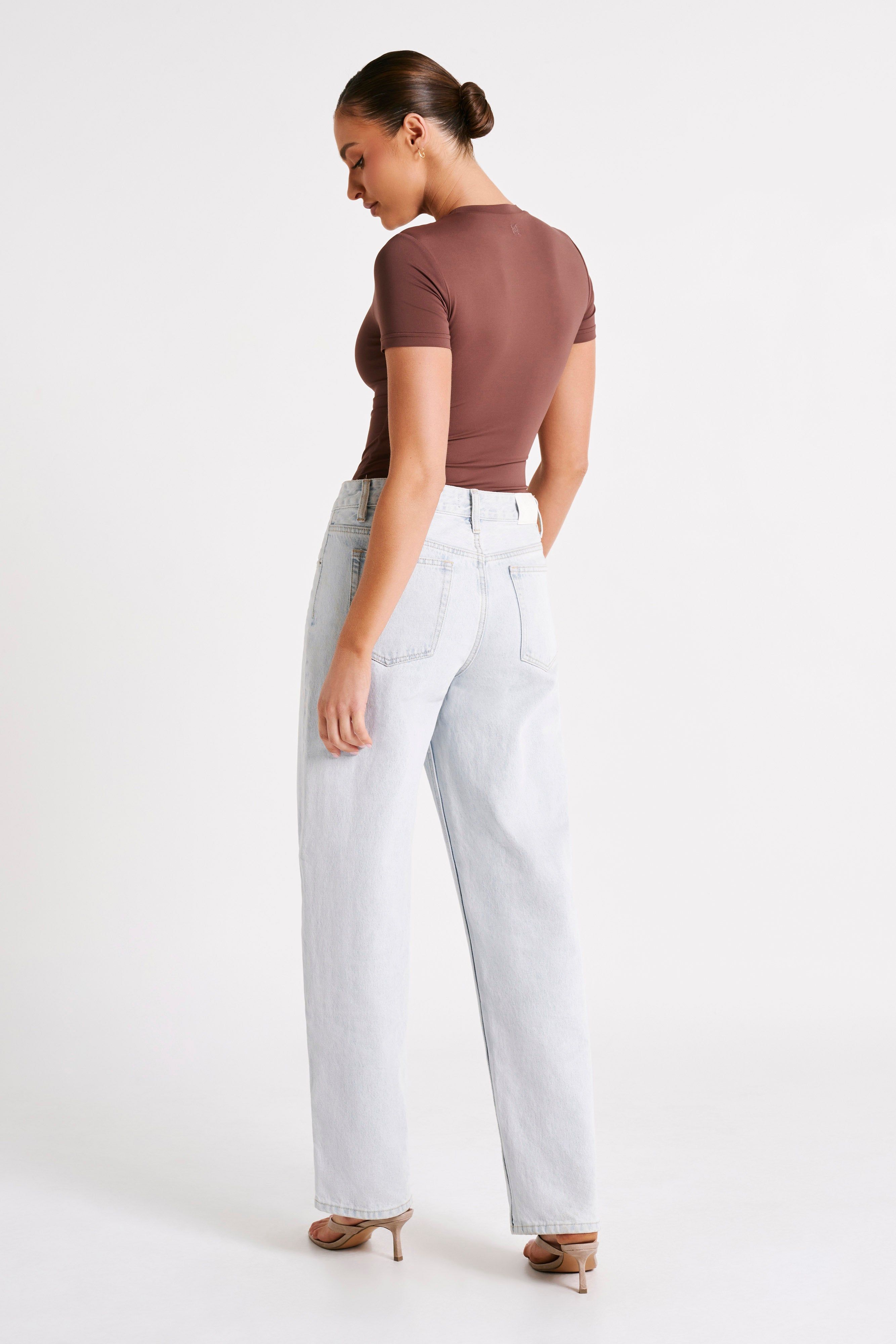 Francesca Recycled Nylon Crew Neck Short Sleeve Bodysuit - Mocha sold by Meshki product image thumbnail 6